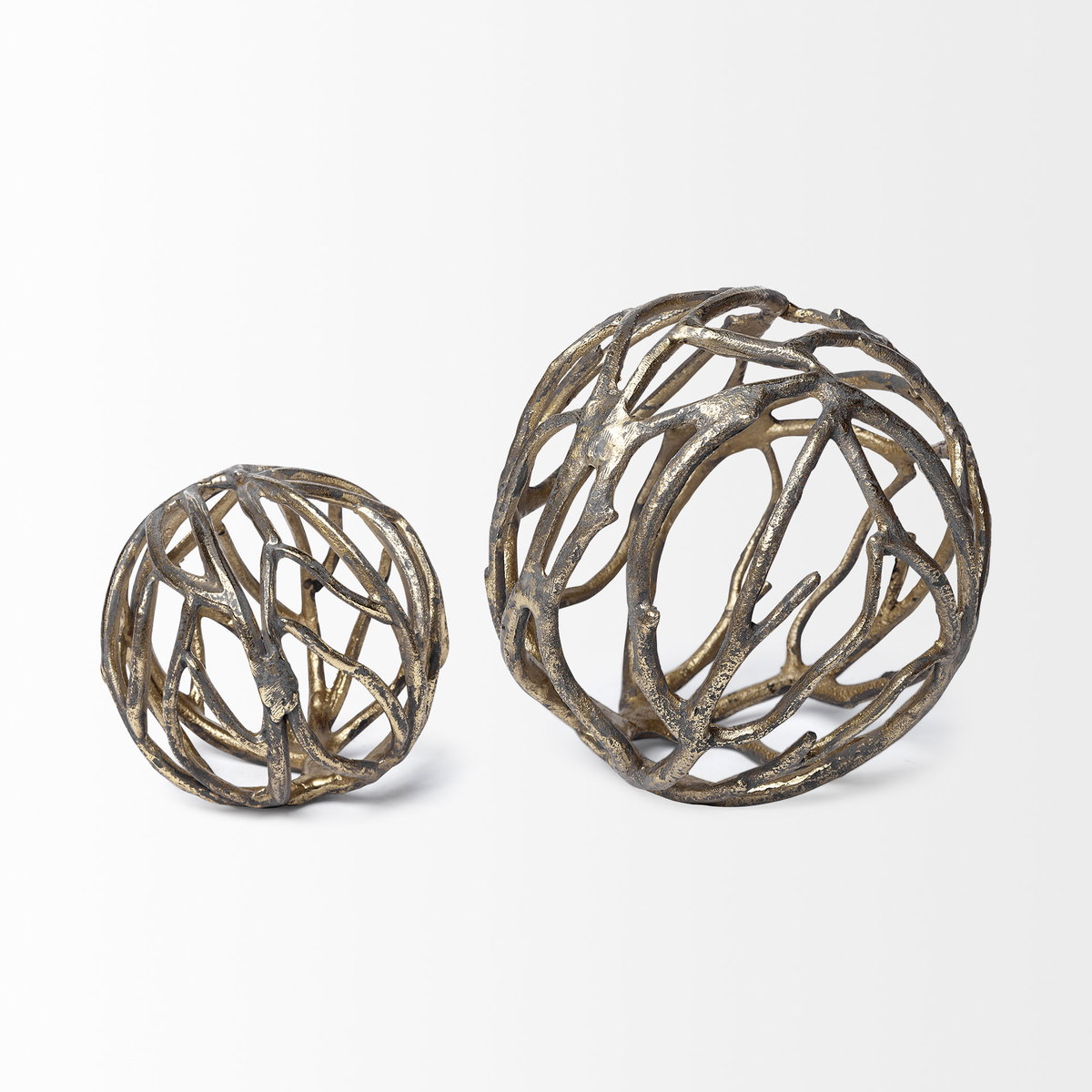 Sphaira Noir I Small 5L x 5W Gold Cast Aluminum Decorative Tree Branch Orb, Decorative Object by Mercana, 4.75" length x 4.75" width x 4.75" height View 4