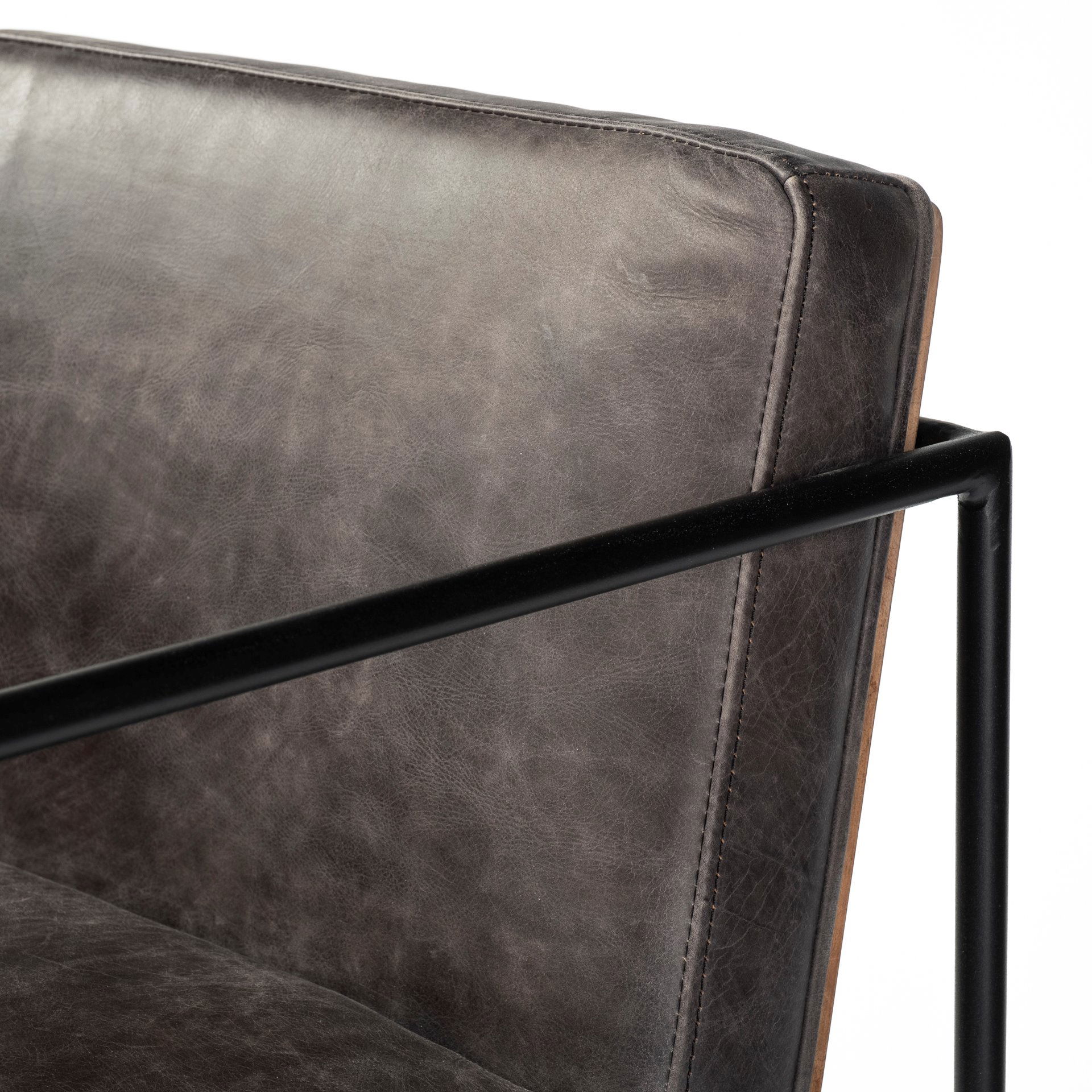 Stamford 36' Total Height Black Leather Seat with Wood Back, Metal Frame Counter Stool large image 