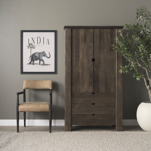 Toni Dark Brown Wood with Chestnut Leather Dining Chair