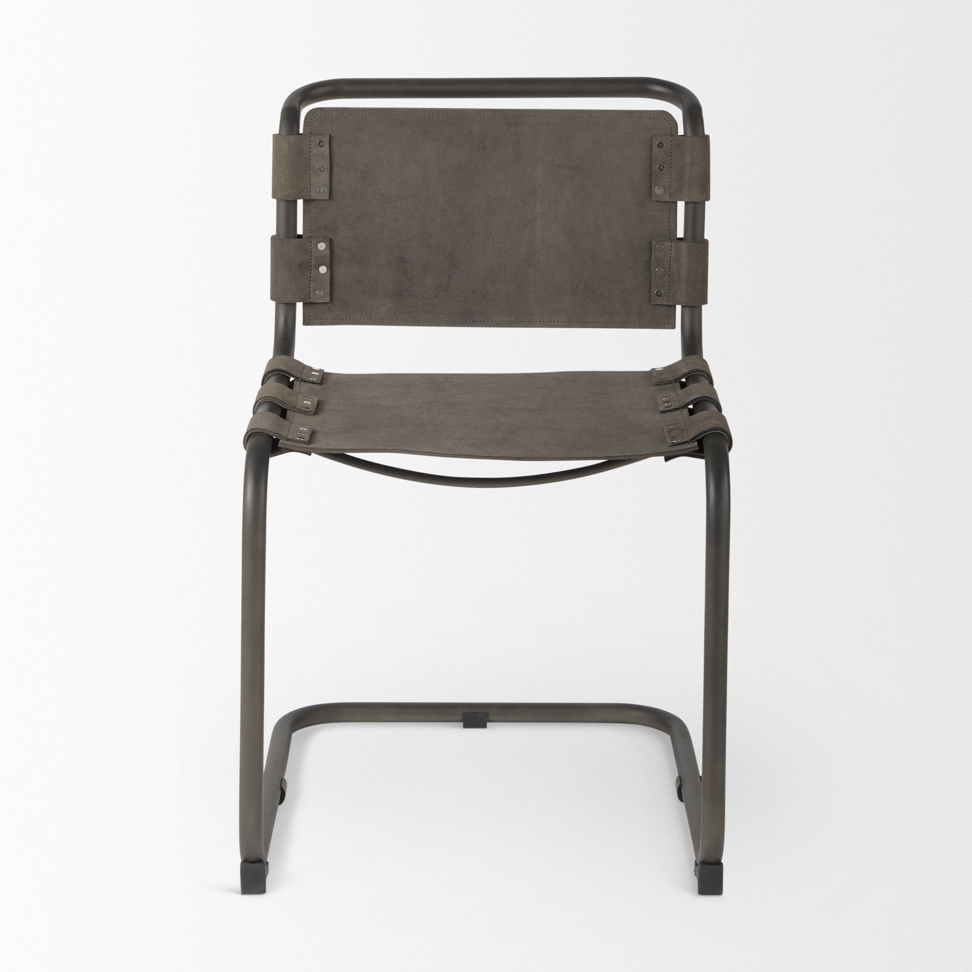 Berbick 33' Total Height Brown/Gray Suede with Iron Frame Dining Chair, by Mercana, 20.5" length x 24" width x 33" height View 3