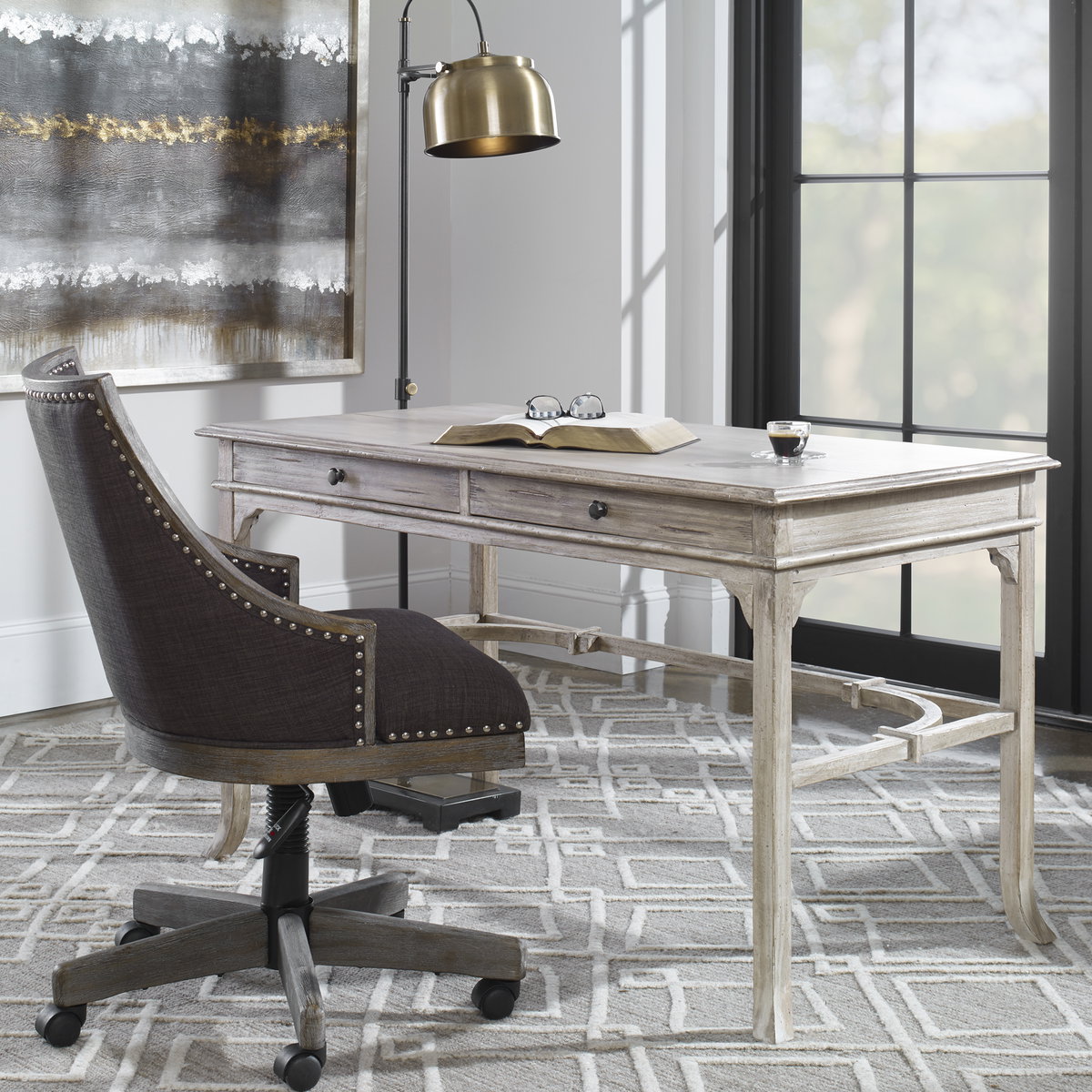 Bridgely Aged Writing Desk, by Uttermost, 52" width x 30" height x 27" depth View 2