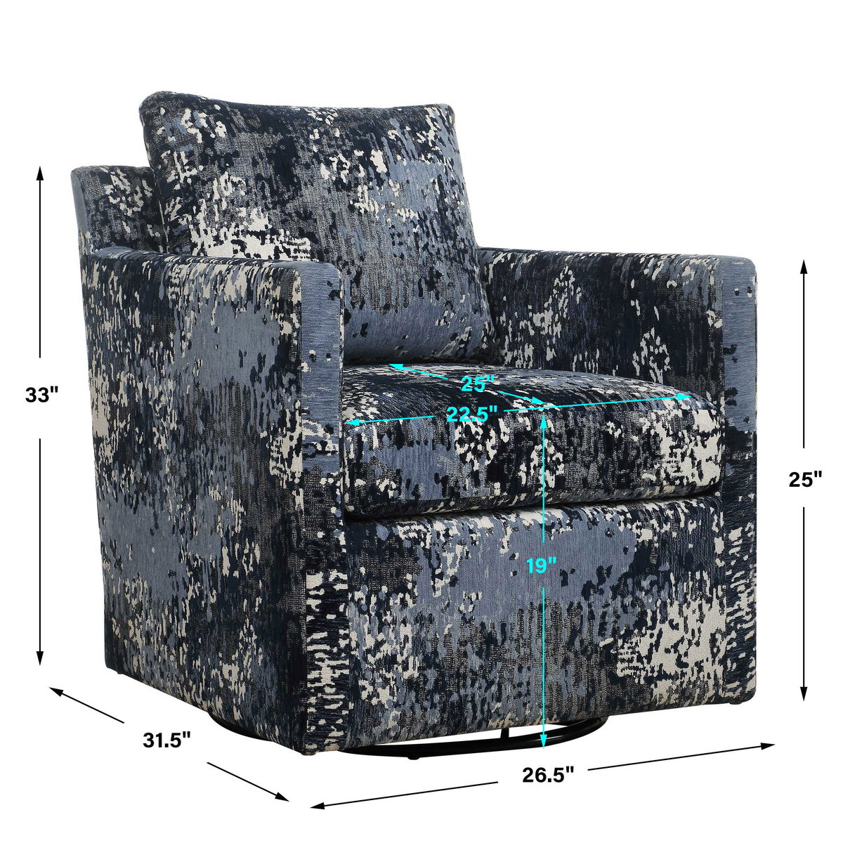 Tisdell Patterned Swivel/Glider, Accent Chair by Uttermost, 26.5" width x 33" height x 31.5" depth View 3
