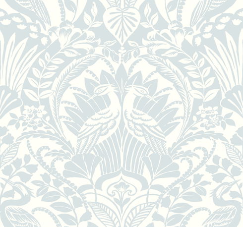 Egret Damask Blue Wallpaper