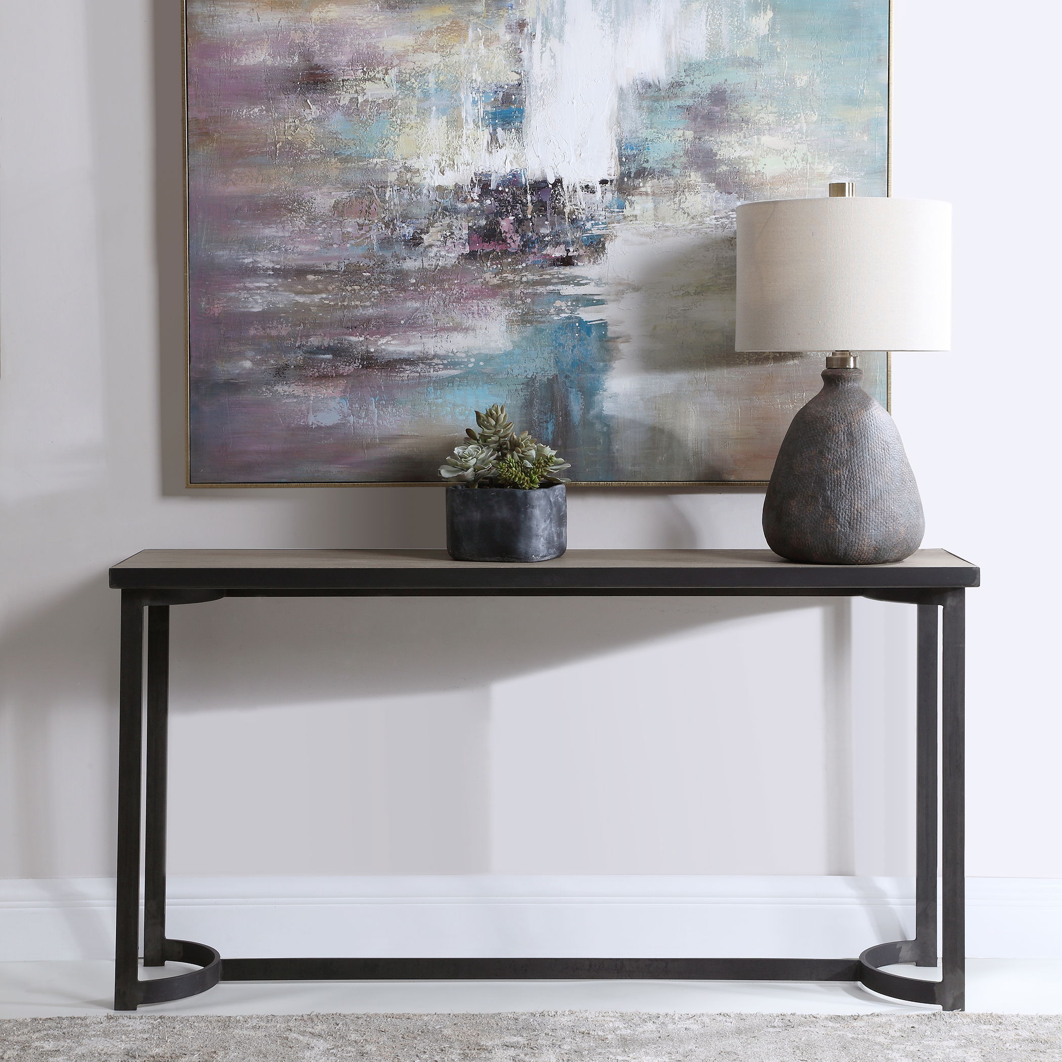Basuto Steel Console Table, Furniture by Uttermost, 62" width x 31.9" height x 15.9" depth View 2