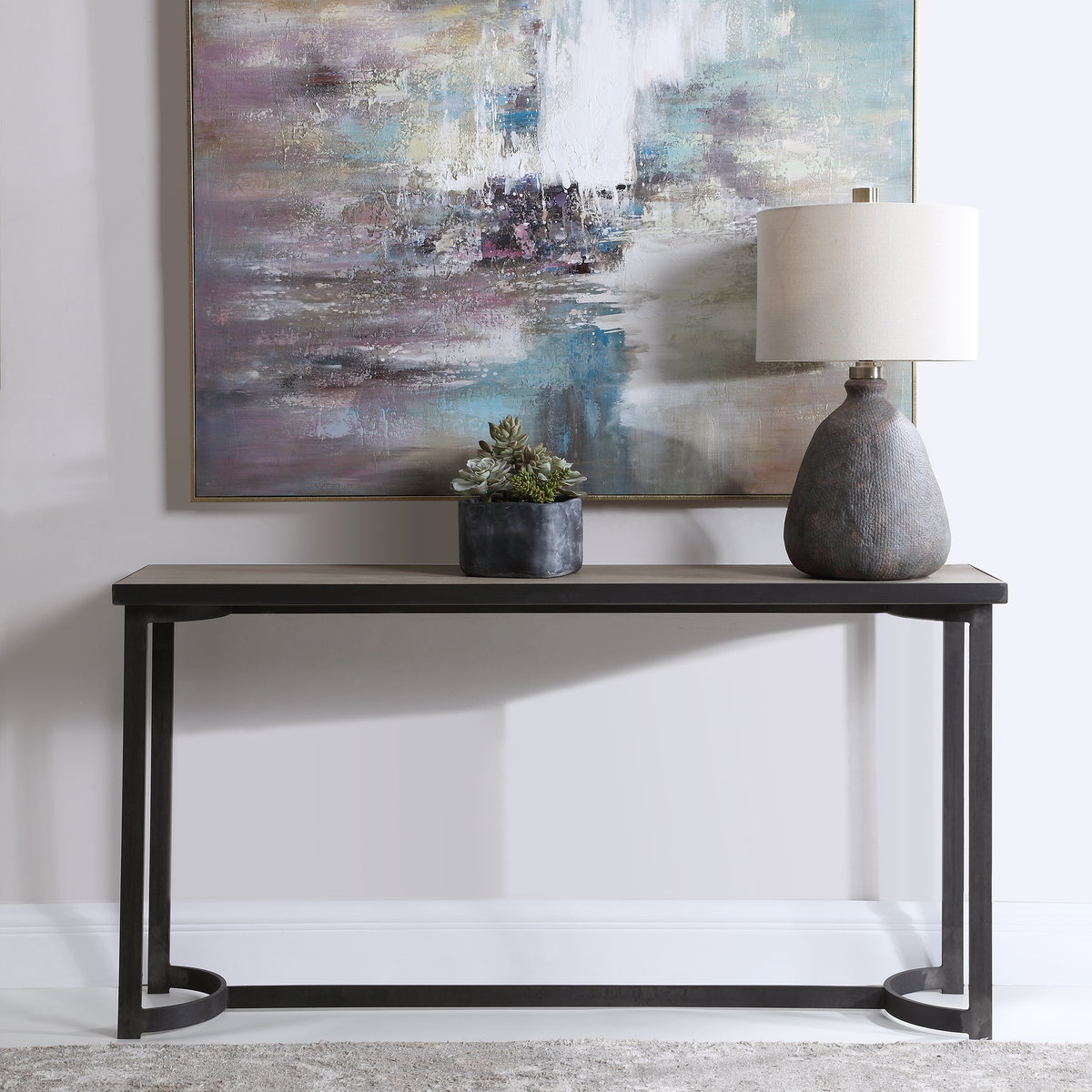 Basuto Steel Console Table, by Uttermost, 62" width x 31.9" height x 15.9" depth View 2