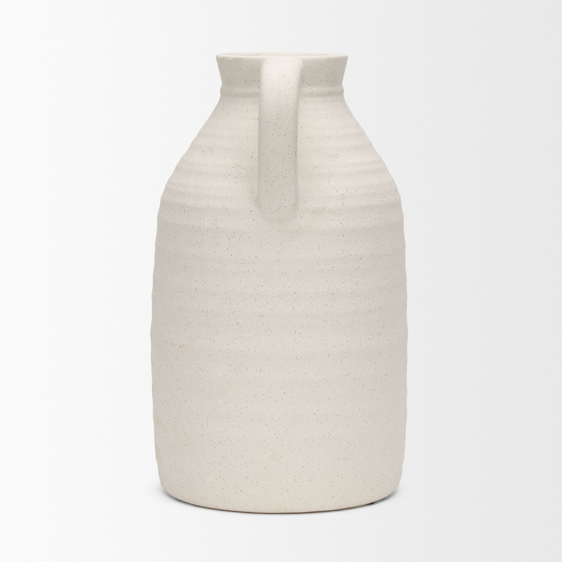 Tyrus Large Textured Matte White with Speckling Ceramic Vase, by Mercana, 9.44" length x 9.05" width x 15.35" height View 7