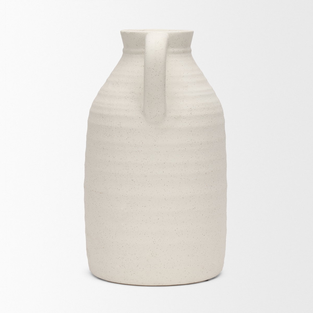 Tyrus Large Textured Matte White with Speckling Ceramic Vase, by Mercana, 9.44" length x 9.05" width x 15.35" height View 7