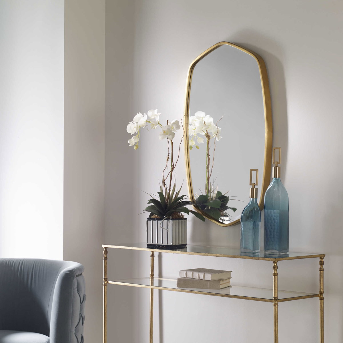 Duronia Antiqued Gold Mirror, by Uttermost, 22.25" width x 36.13" height x 1.75" depth View 4
