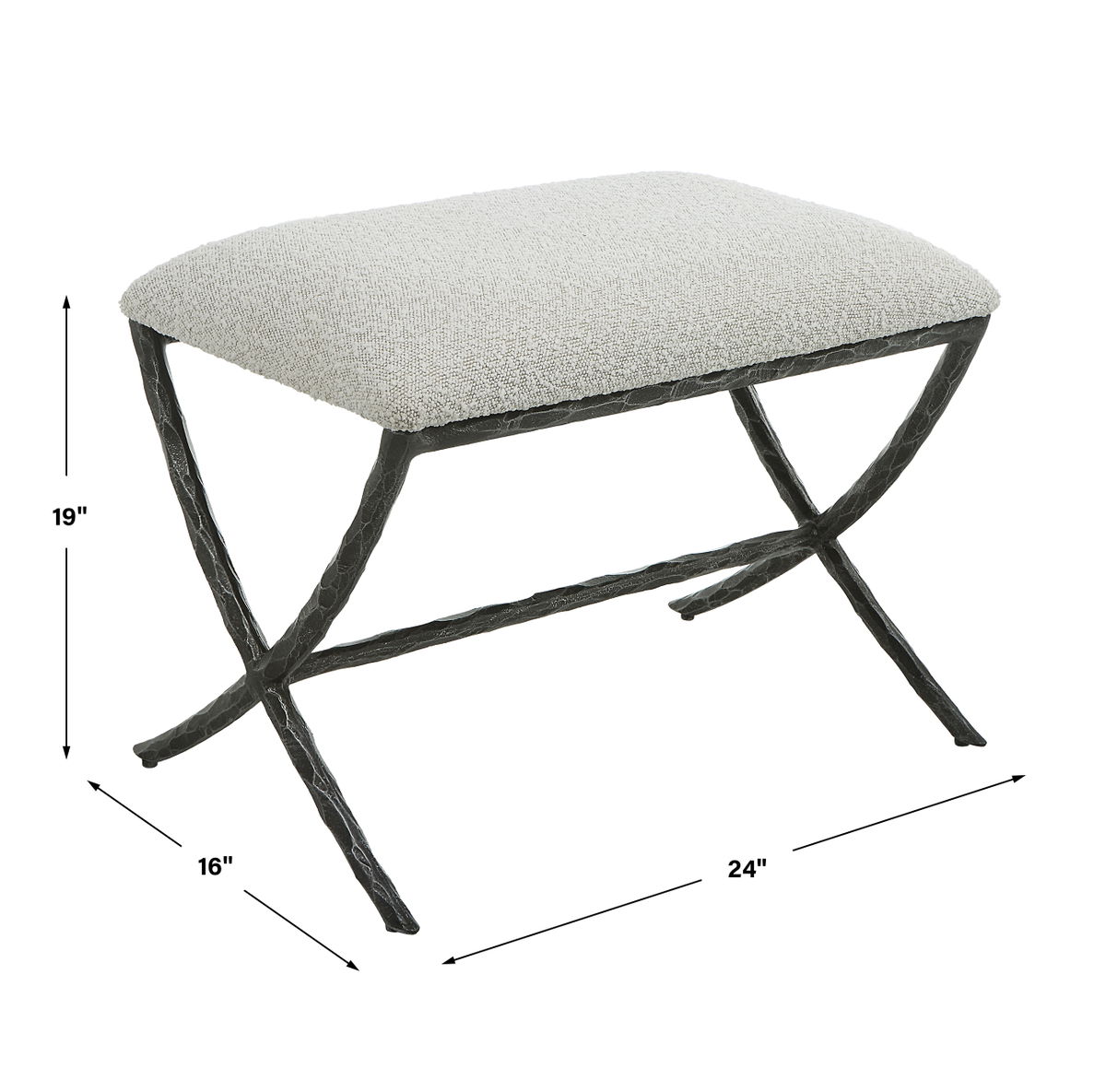 Brisby Gray Fabric Small Bench, Benche by Uttermost, 24" width x 19" height x 16" depth View 3