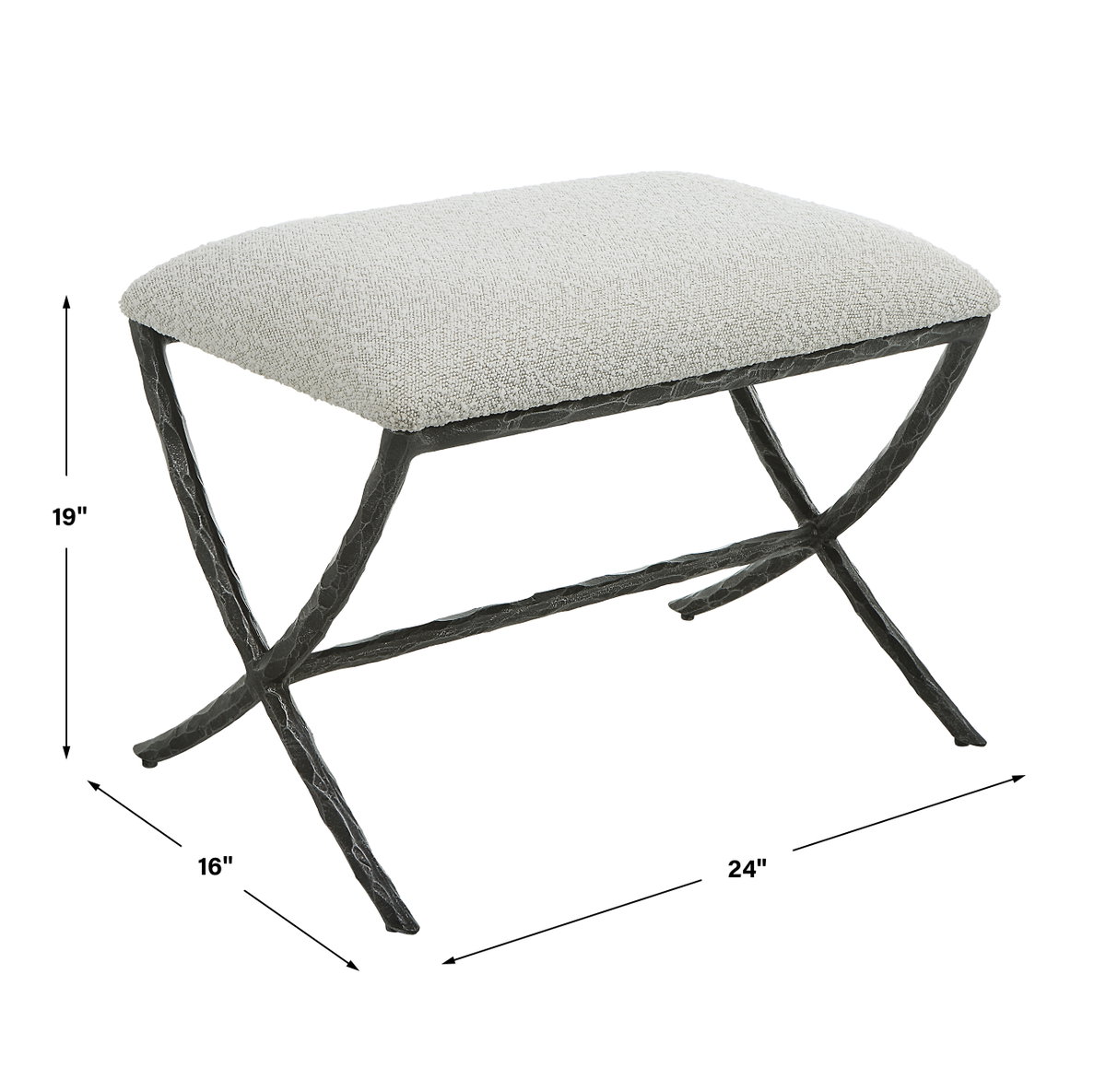 Brisby Gray Fabric Small Bench, Benche by Uttermost, 24" width x 19" height x 16" depth View 3