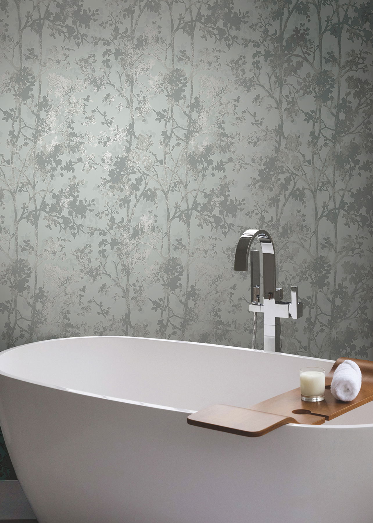 Shimmering Foliage Spa & Silver Wallpaper large image 