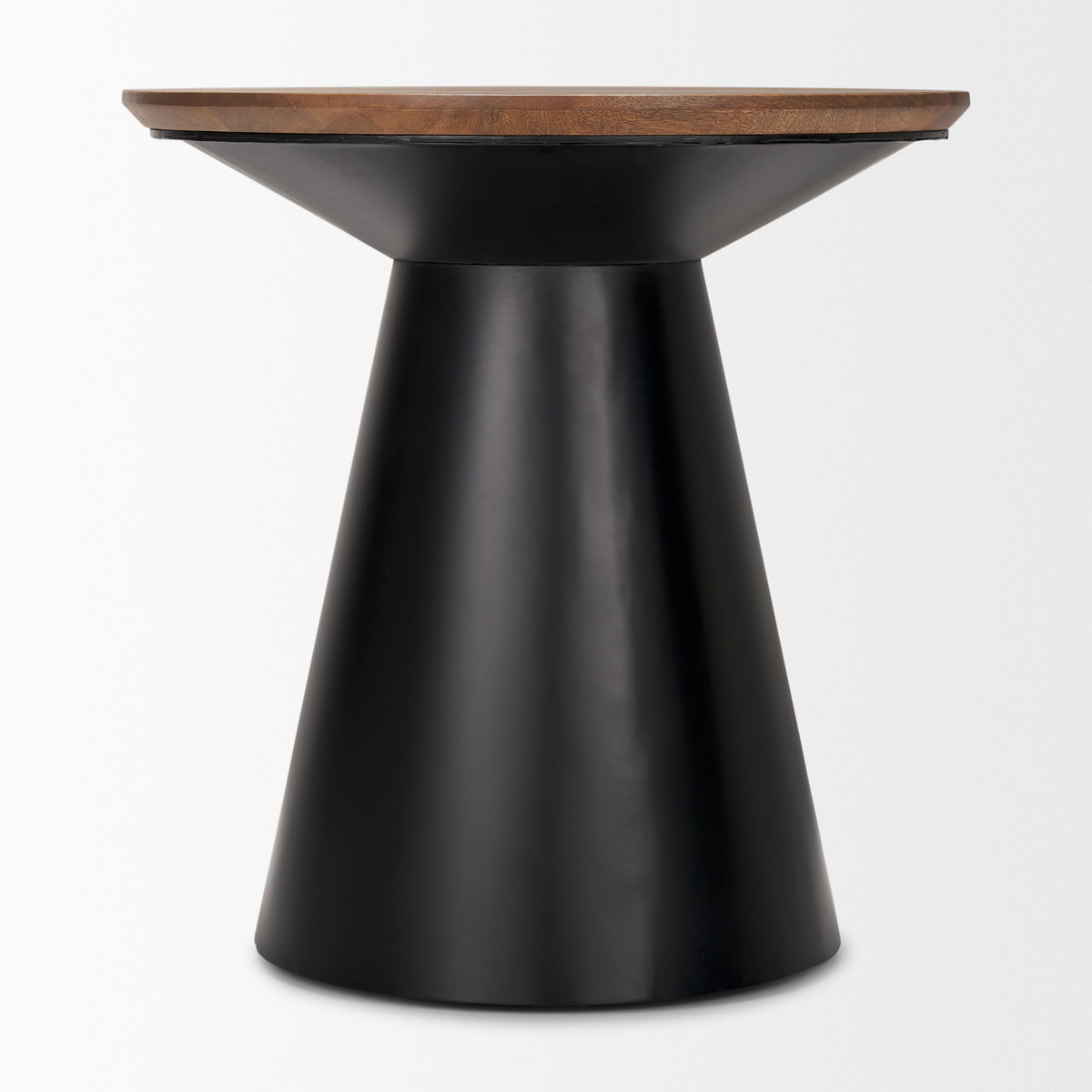 Mitchell 22.0L x 22.0W x 23.0H Black Metal Pedetal Base with Brown Wood Top Side Table, Side & End Table by Mercana, 22" length x 22" width x 22.5" height View 4