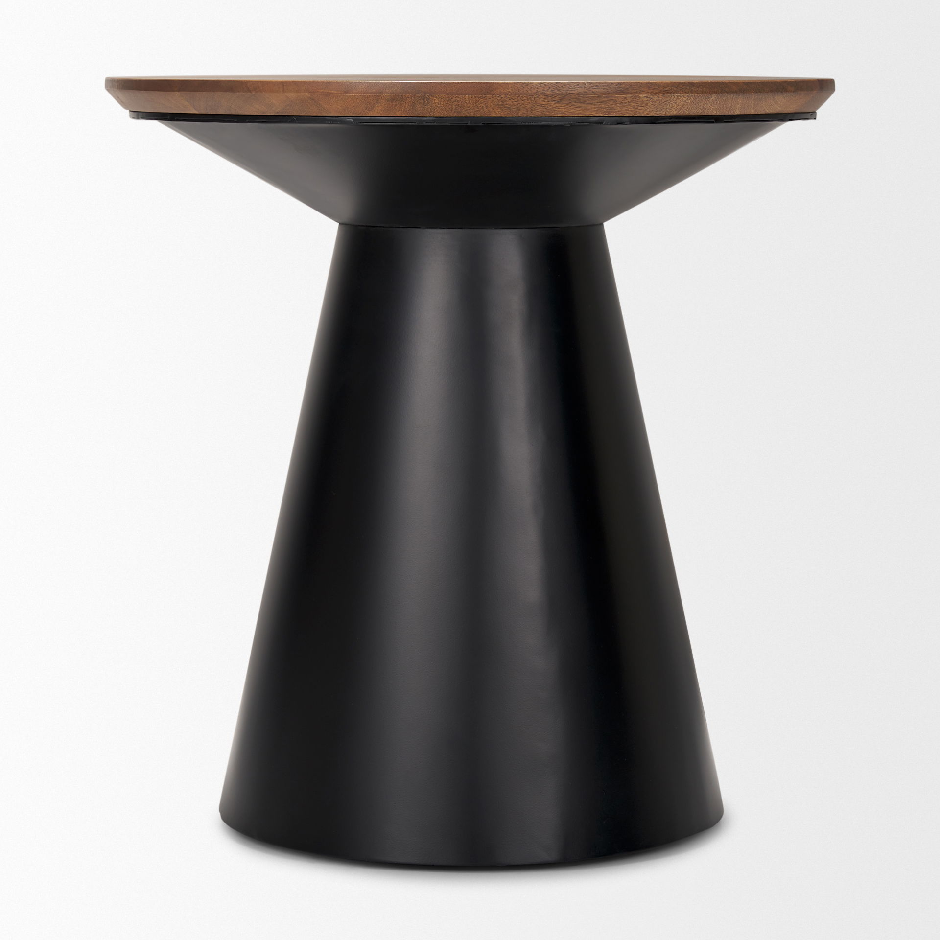 Mitchell 22.0L x 22.0W x 23.0H Black Metal Pedetal Base with Brown Wood Top Side Table large image 