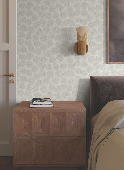 Elora Leaf Grey Wallpaper