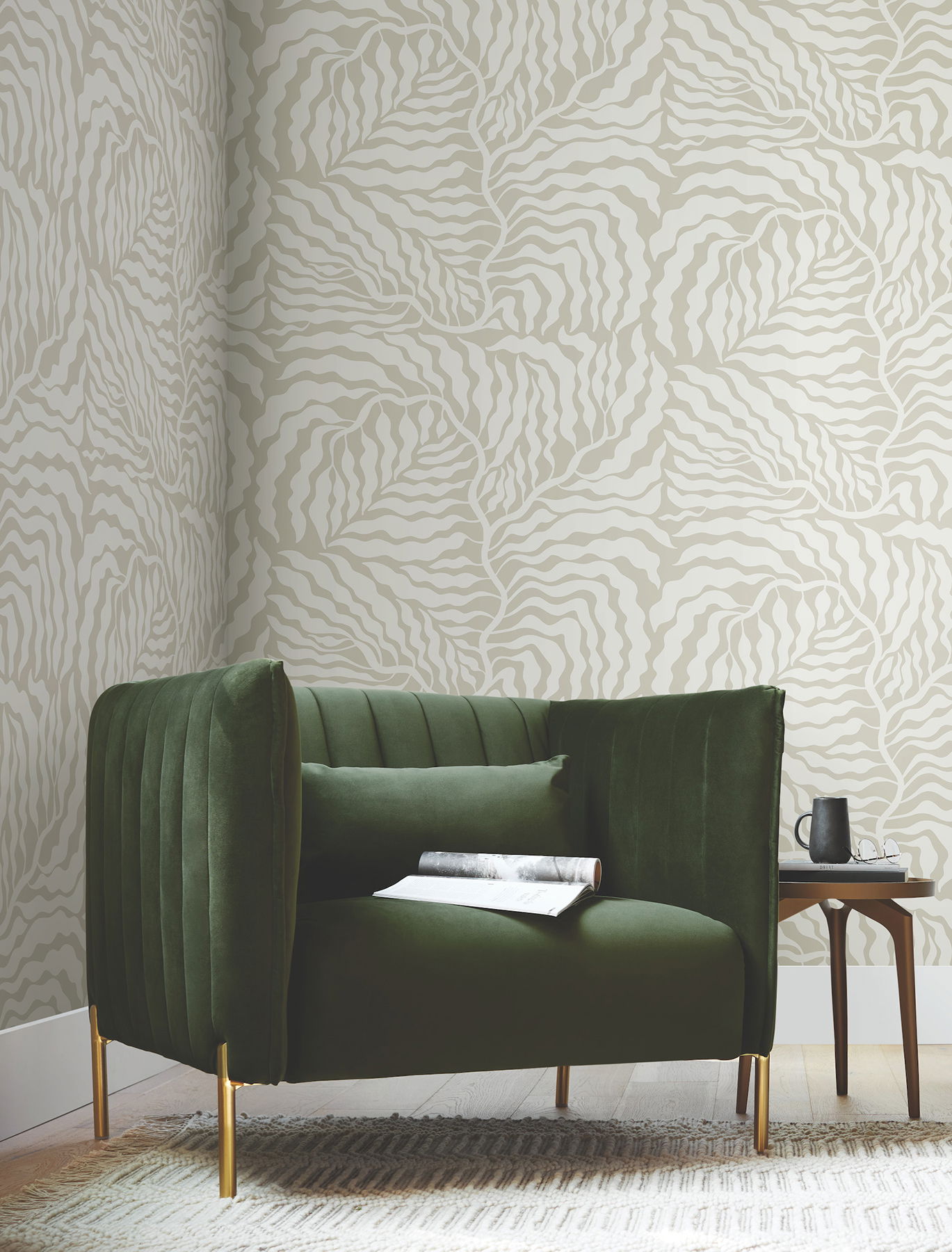 Fern Fronds Taupe & White Wallpaper Fern Fronds Taupe & White Wallpaper large image