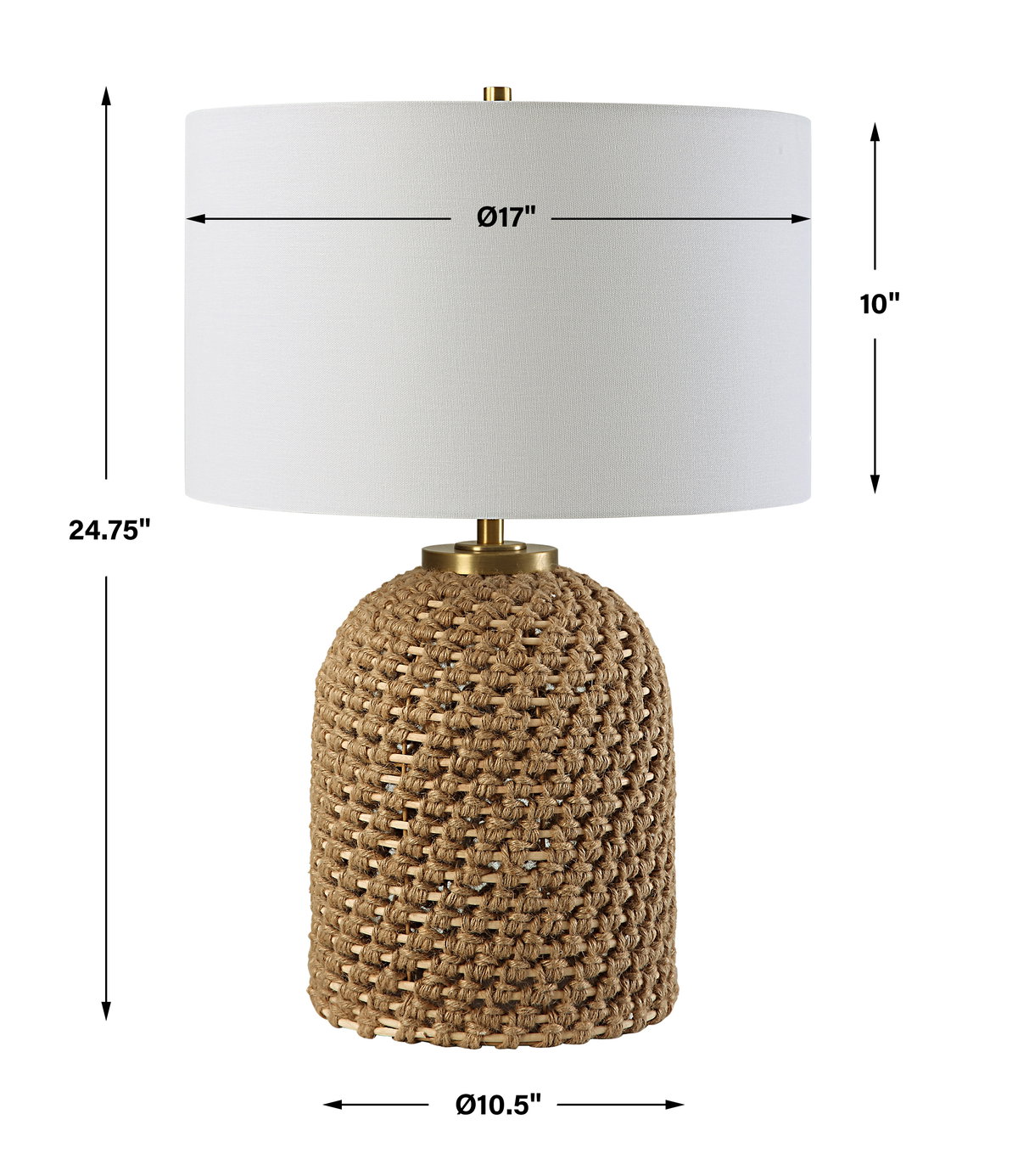 Kendari Rope & Rattan Table Lamp, by Uttermost, 1'5" width x 2'0.75" height x 1'5" depth View 3