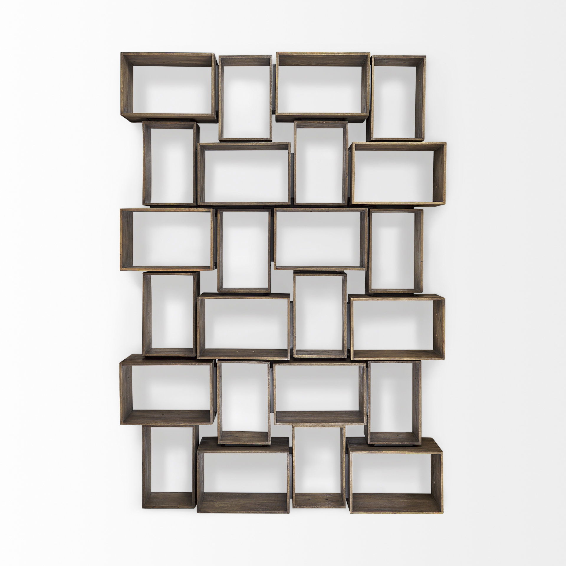 Simul Brown Wood 2 Shelves Modular Shelving Unit, Shelving & Bookcase by Mercana, 24" length x 16" width x 16" height View 6