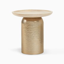 Online Designer Bedroom Miri 20" Side Table, Cerused White , Hammmered Brass