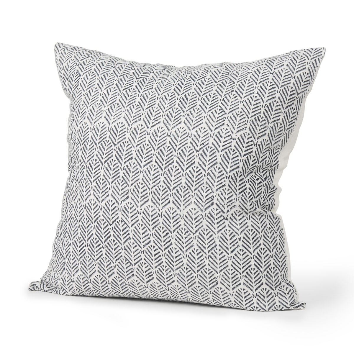 Jennelle 22x22 Cream with Indigo Print Linen Square Pillow Cover, Decorative Pillow by Mercana, 22" length x 22" width x 0.2" height View 1