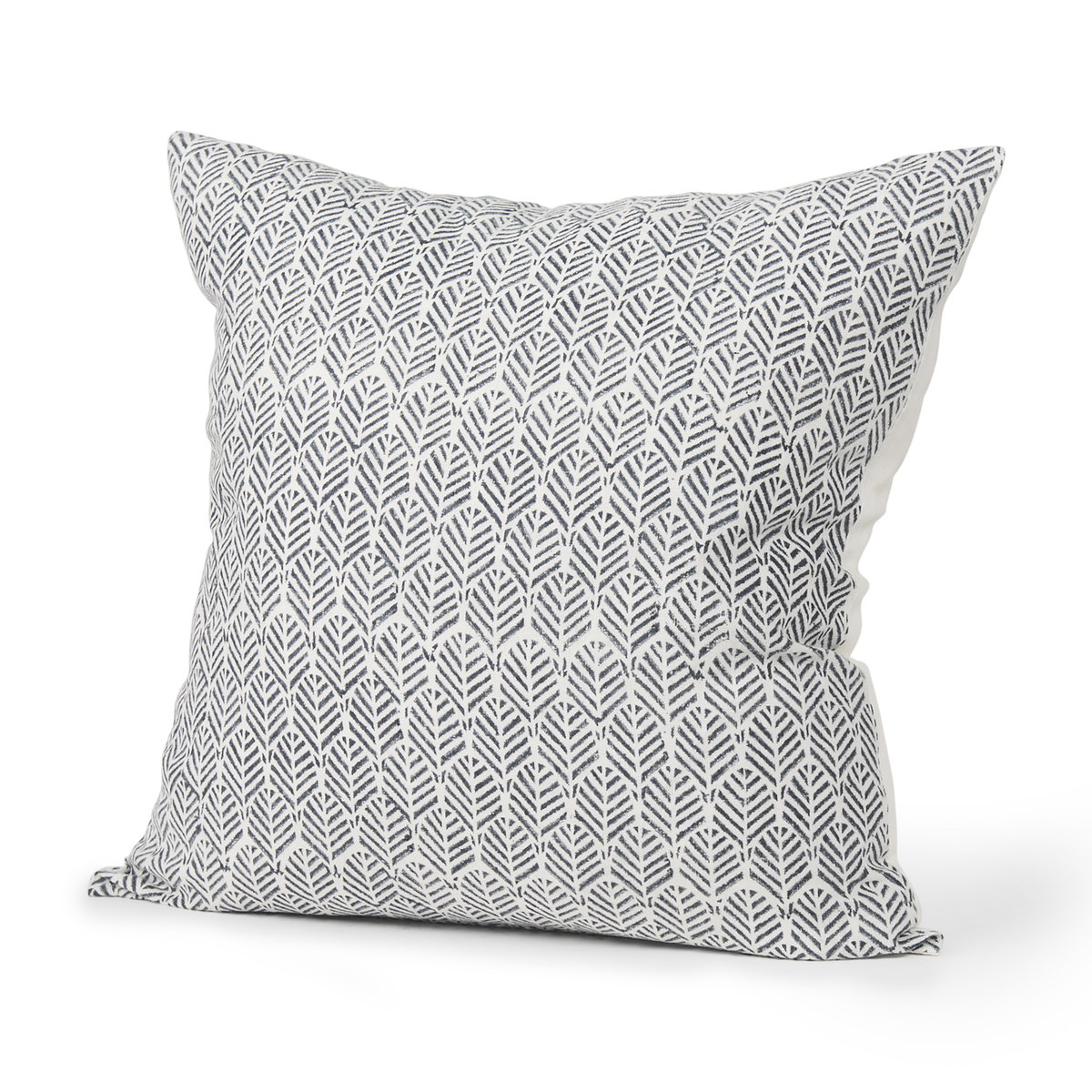 Jennelle Cream with Indigo Print Linen Square Decorative Pillow Cover, by Mercana, 22" length x 22" width x 0.2" height View 1
