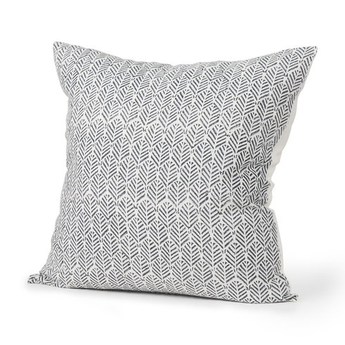 Jennelle Cream with Indigo Print Linen Square Decorative Pillow Cover