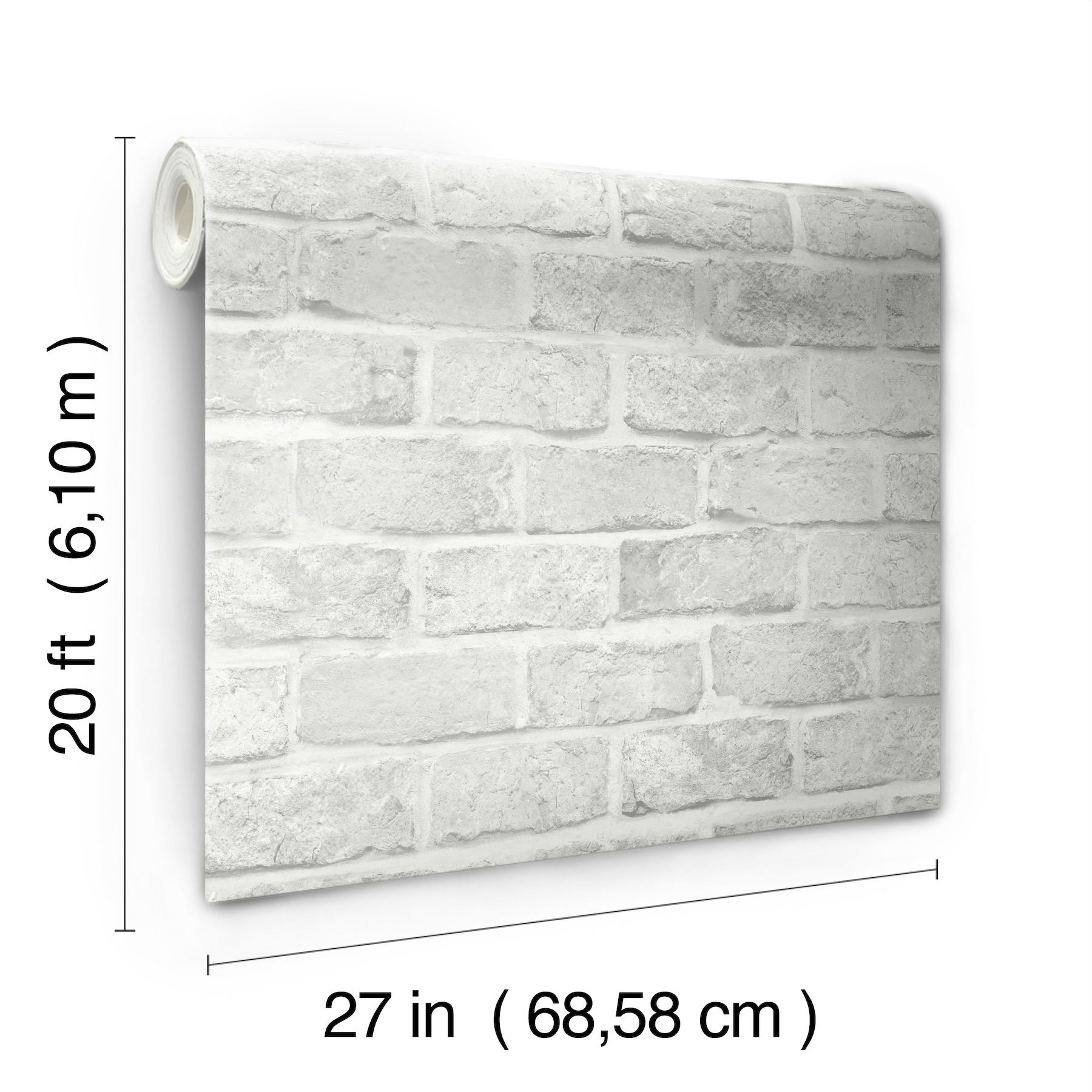 Stretcher Brick Light Grey Peel & Stick Wallpaper large image 