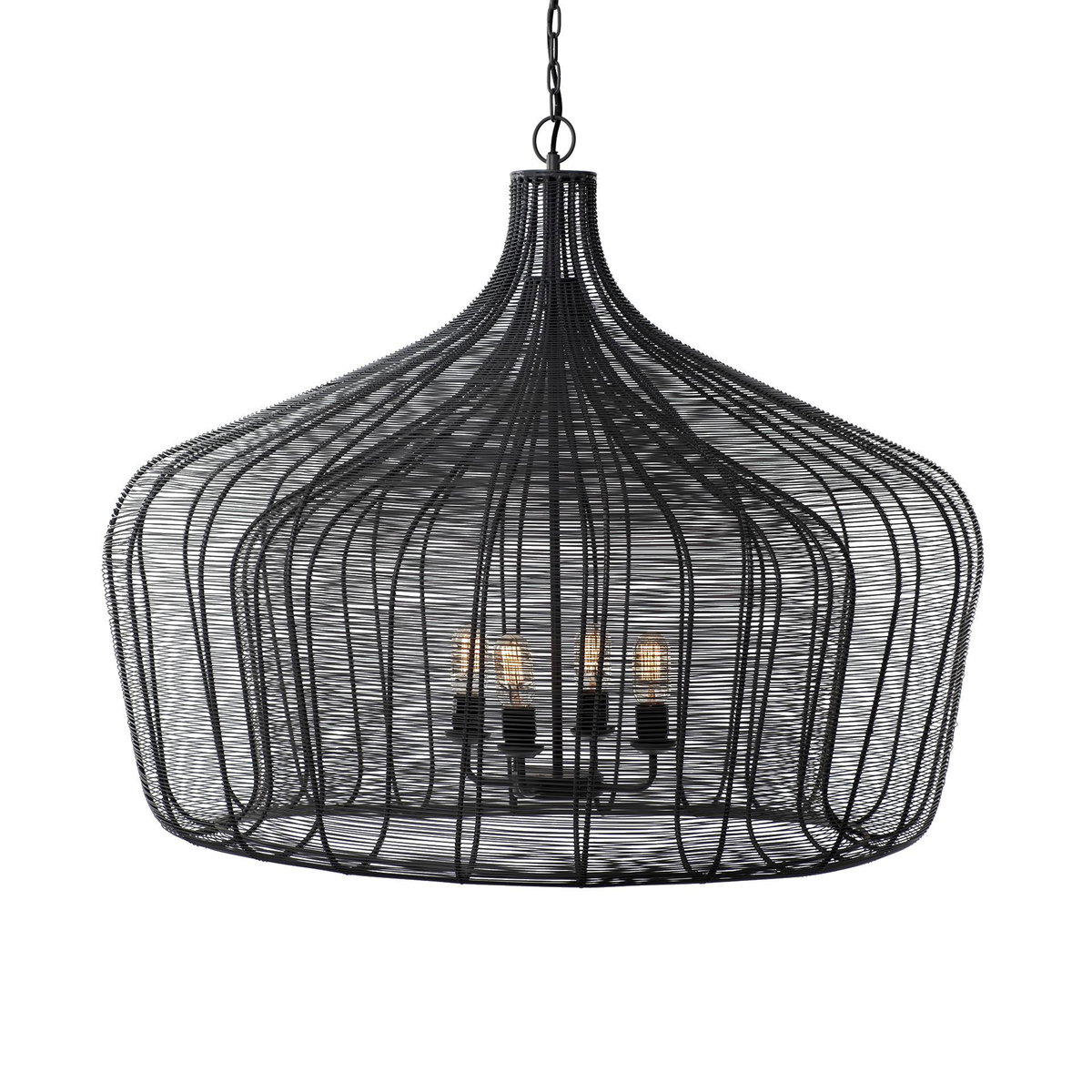 Camila (40'x31') Black Metal Mesh-Style Four Bulb Chandelier, by Mercana, 40" length x 40" width x 31" height View 1