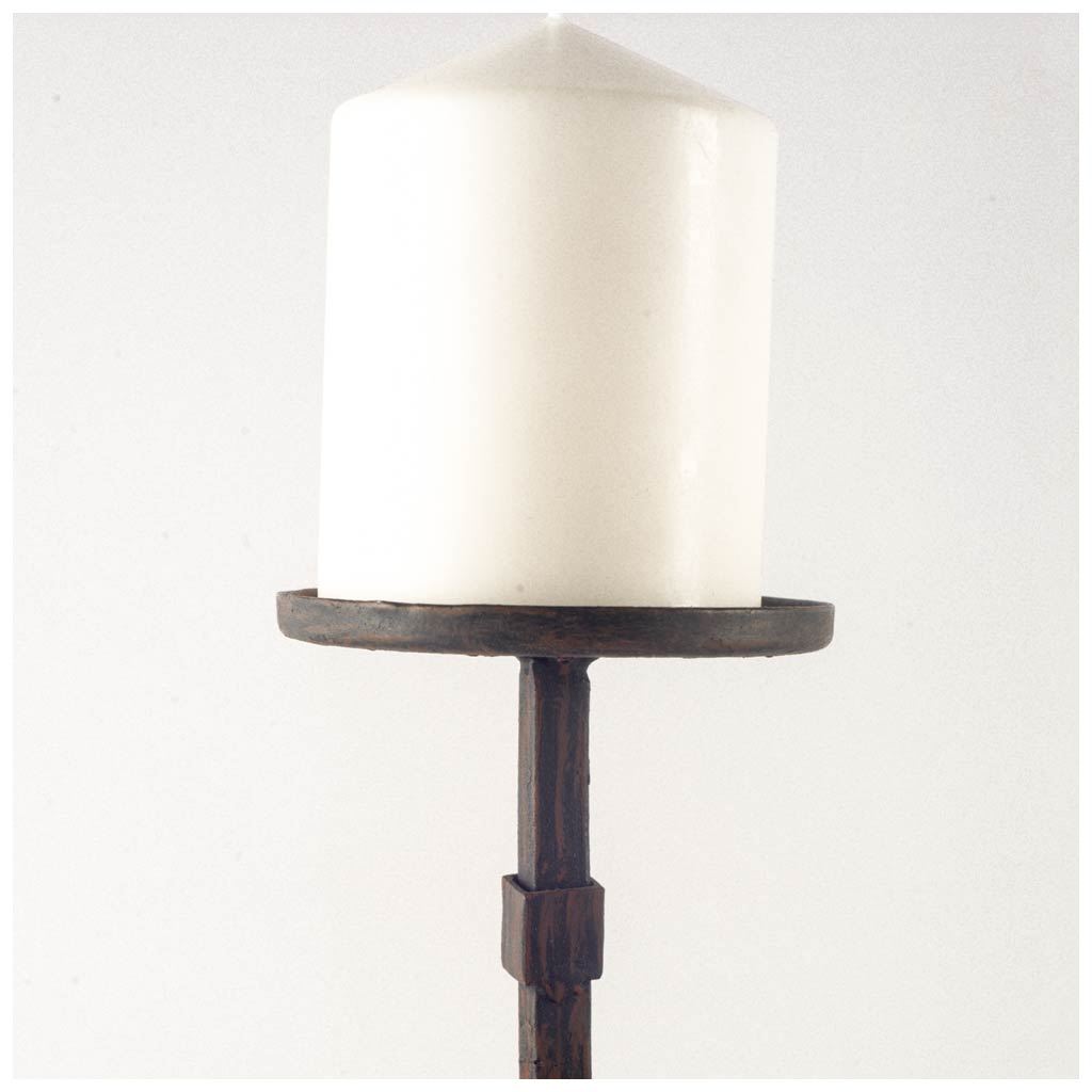 Edgeland I Short Brown Wood Metal Strap Candle Holder, Candles & Candle Holder by Mercana, 4.5" length x 4.33" width x 15.75" height View 2