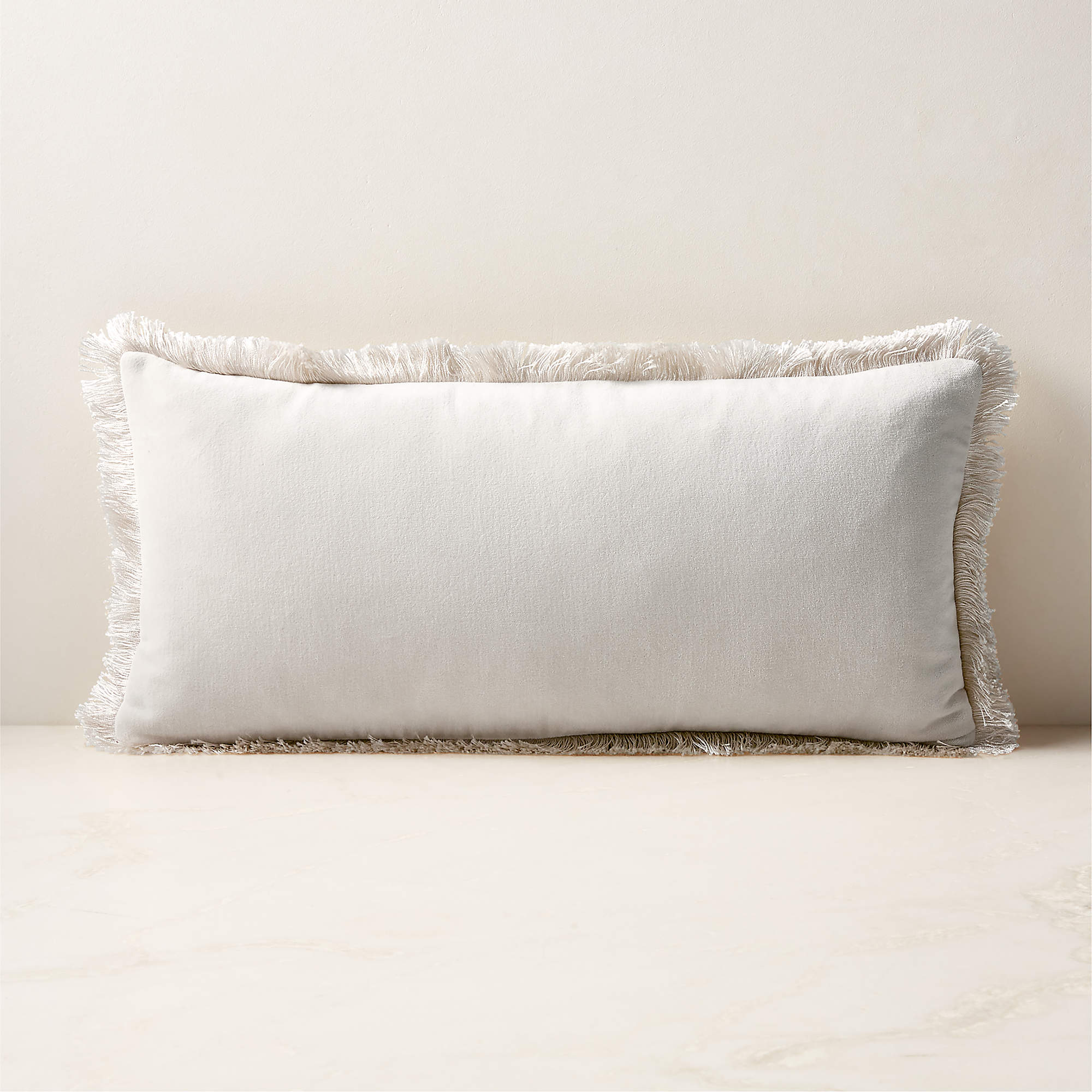 Online Designer Combined Living/Dining Bettie Warm White Velvet Lumbar Pillow with Feather-Down Insert 23''x11''