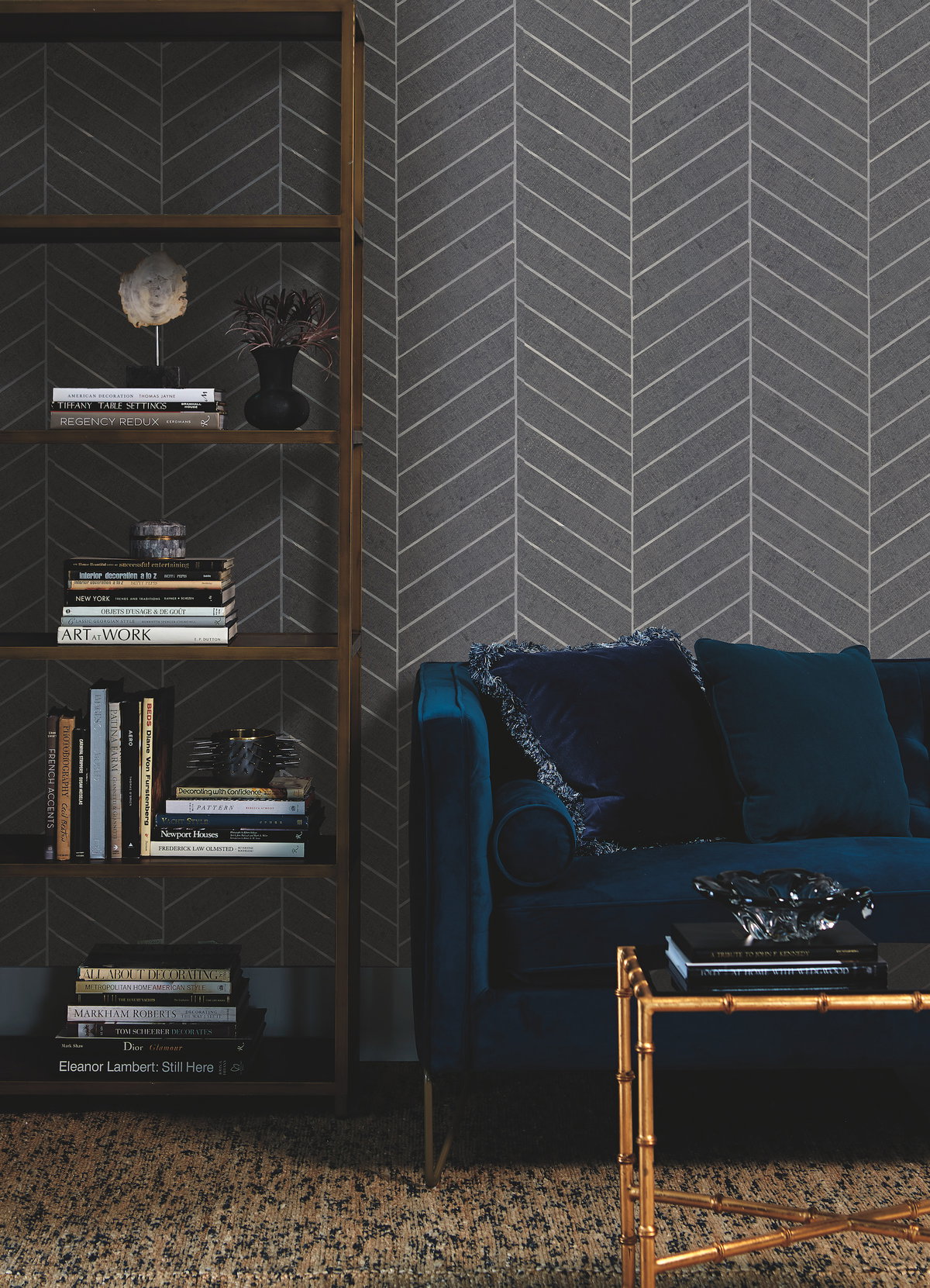 Atelier Herringbone Dark Grey Wallpaper, by York Wall, 24' length x 3' width x 0.02" depth View 2
