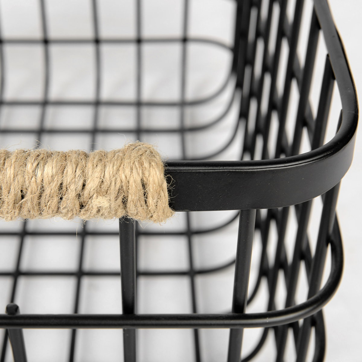 Marius (Set of 2) Matte Black Metal with Rope Trim Rectangular Baskets, Bins & Basket by Mercana, 20.87" length x 15.16" width x 12.2" height View 5