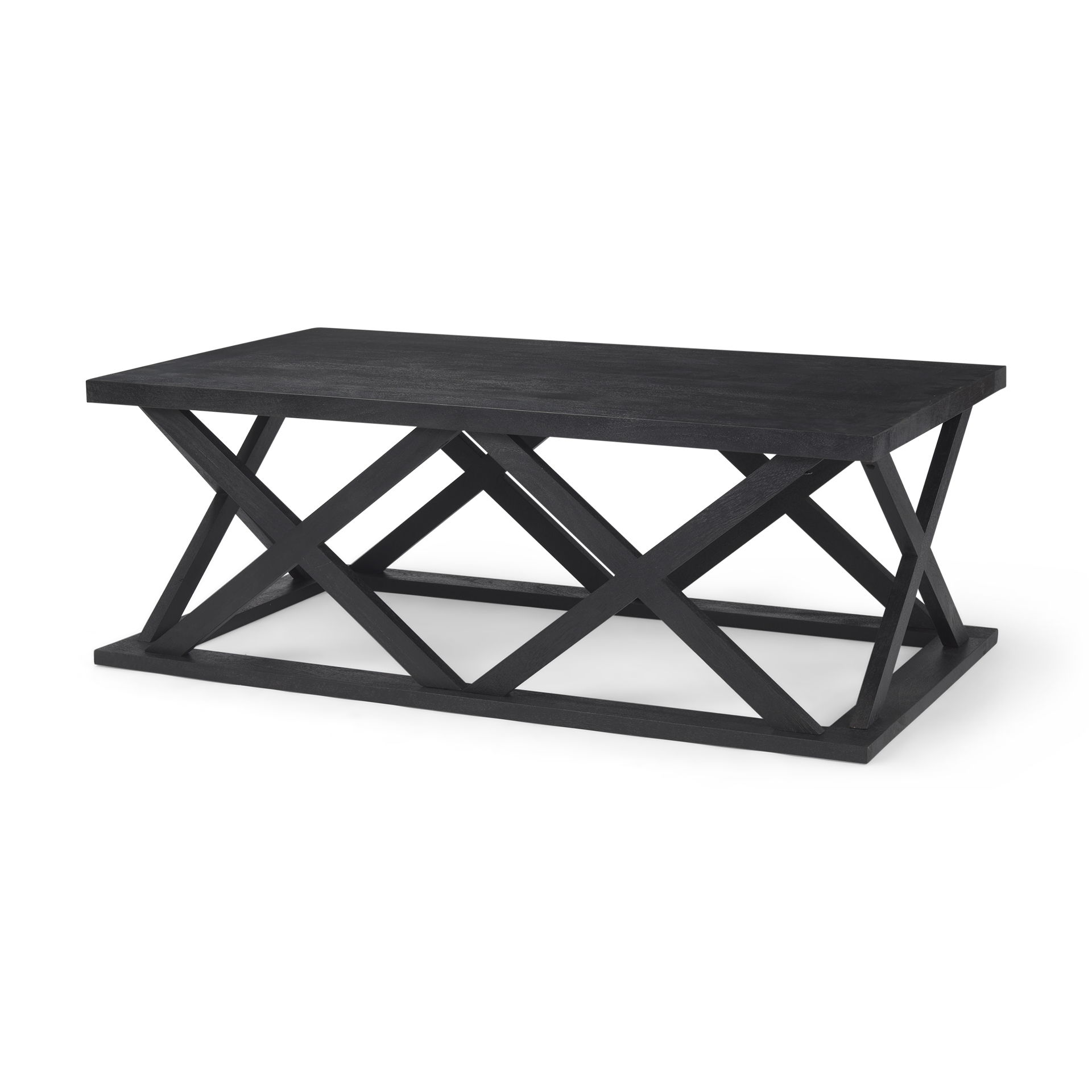Forsey  Black Wood Rectangular Coffee Table, by Mercana, 48" length x 28" width x 17.5" height View 1