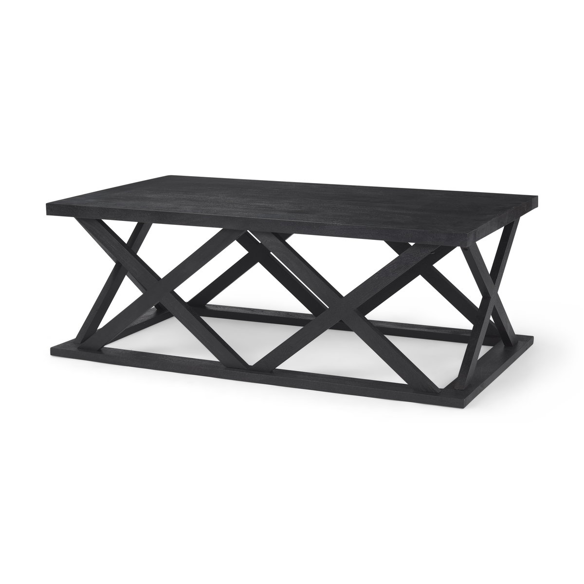 Forsey  Black Wood Rectangular Coffee Table, by Mercana, 48" length x 28" width x 17.5" height View 1