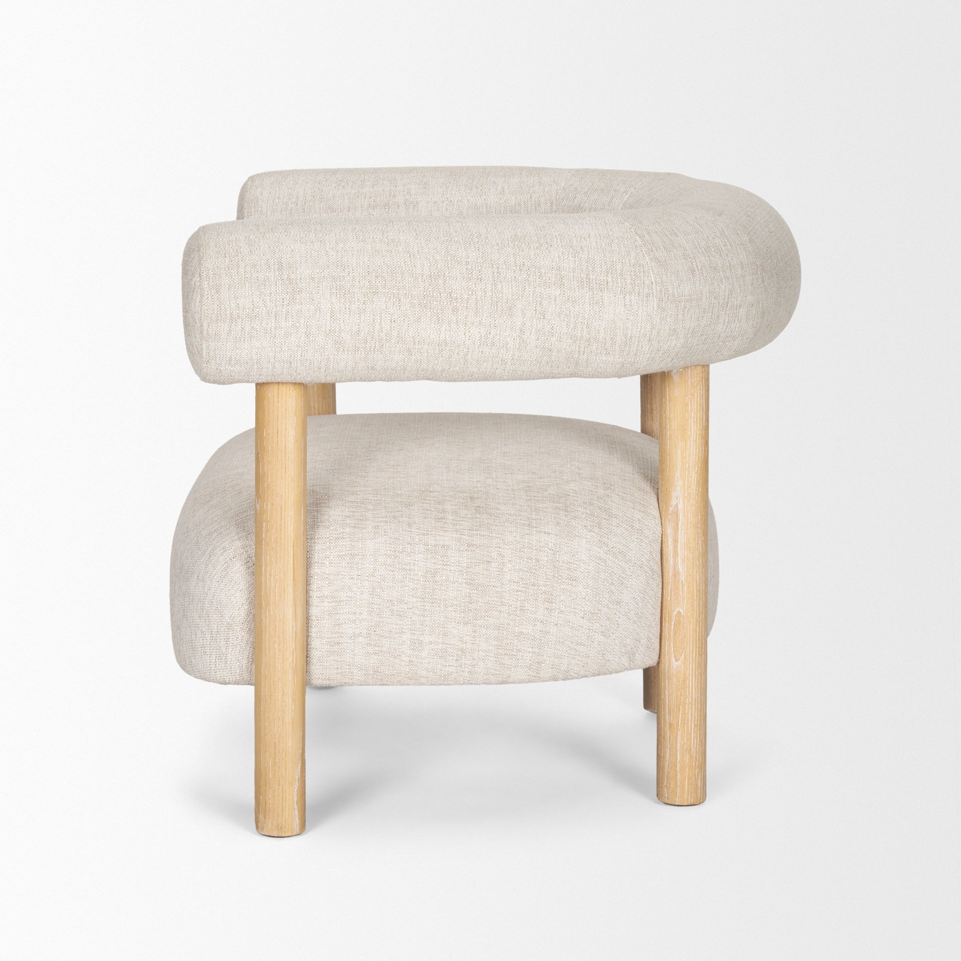 Gianna Open Back Light Brown Wood with Oatmeal Fabric Accent Chair, by Mercana, 37.4" length x 30.71" width x 28.35" height View 4