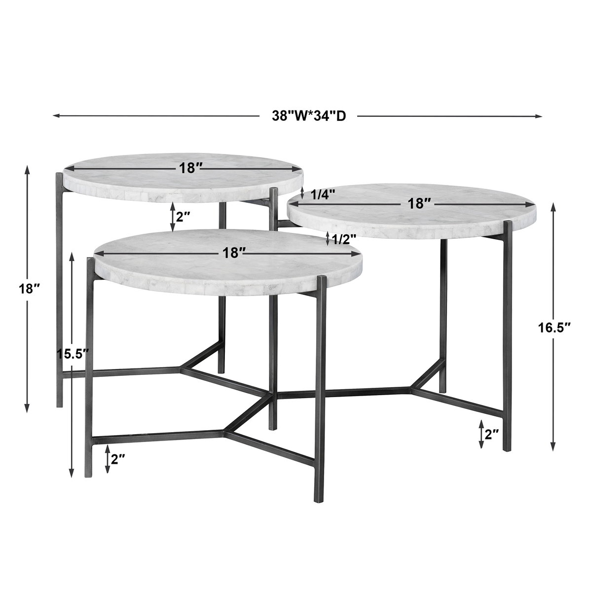 Contarini Tiered Coffee Table, by Uttermost, 38" width x 18" height x 34" depth View 3
