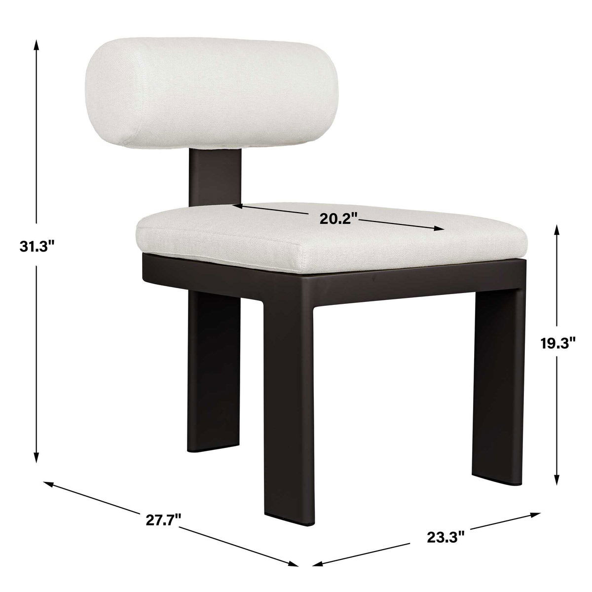 Bolster Back White Outdoor Dining Chair, Outdoor Chair by Uttermost, 1'8" width x 2'7.3" height x 2'4" depth View 3