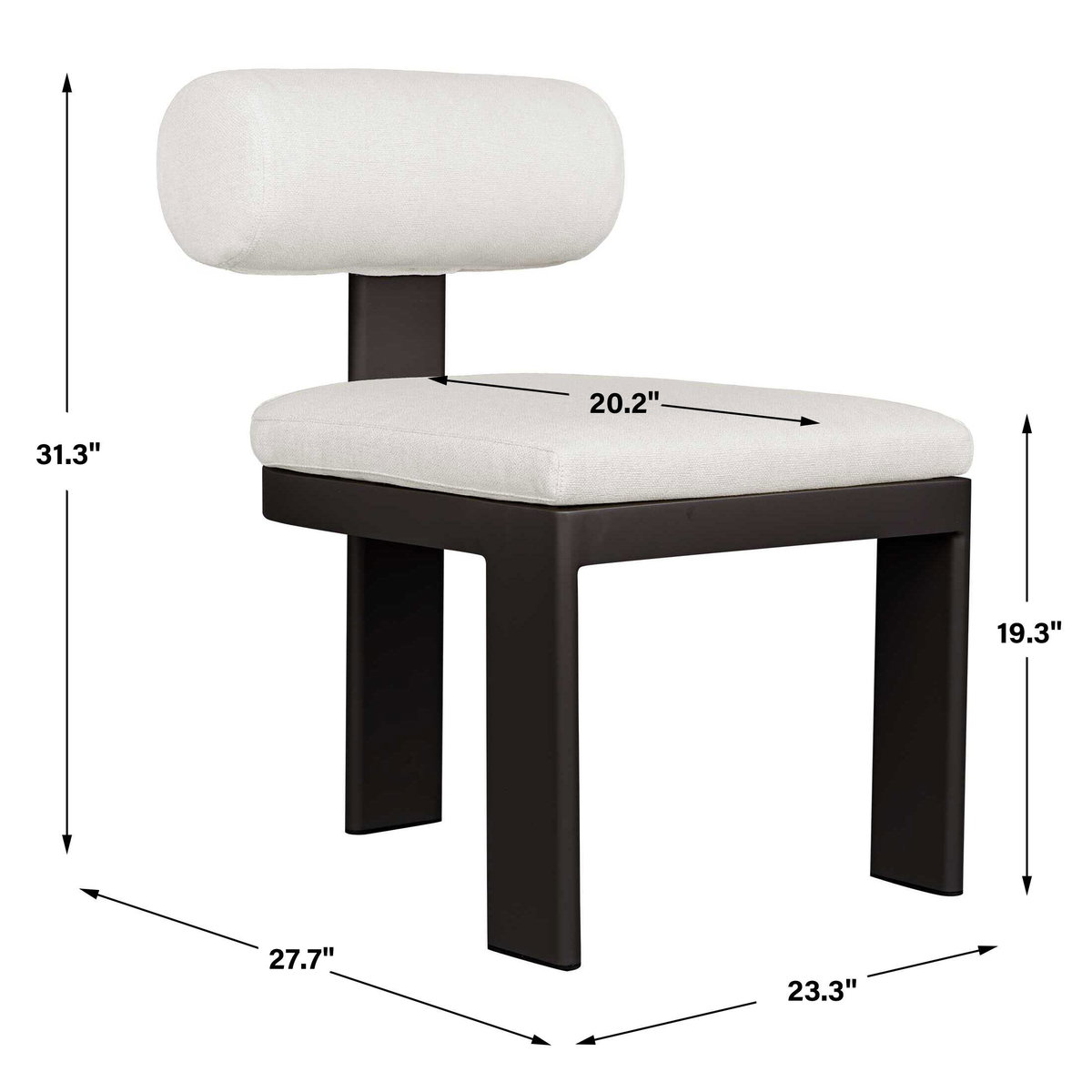 Bolster Back White Outdoor Dining Chair, Outdoor Chair by Uttermost, 1'8" width x 2'7.3" height x 2'4" depth View 3