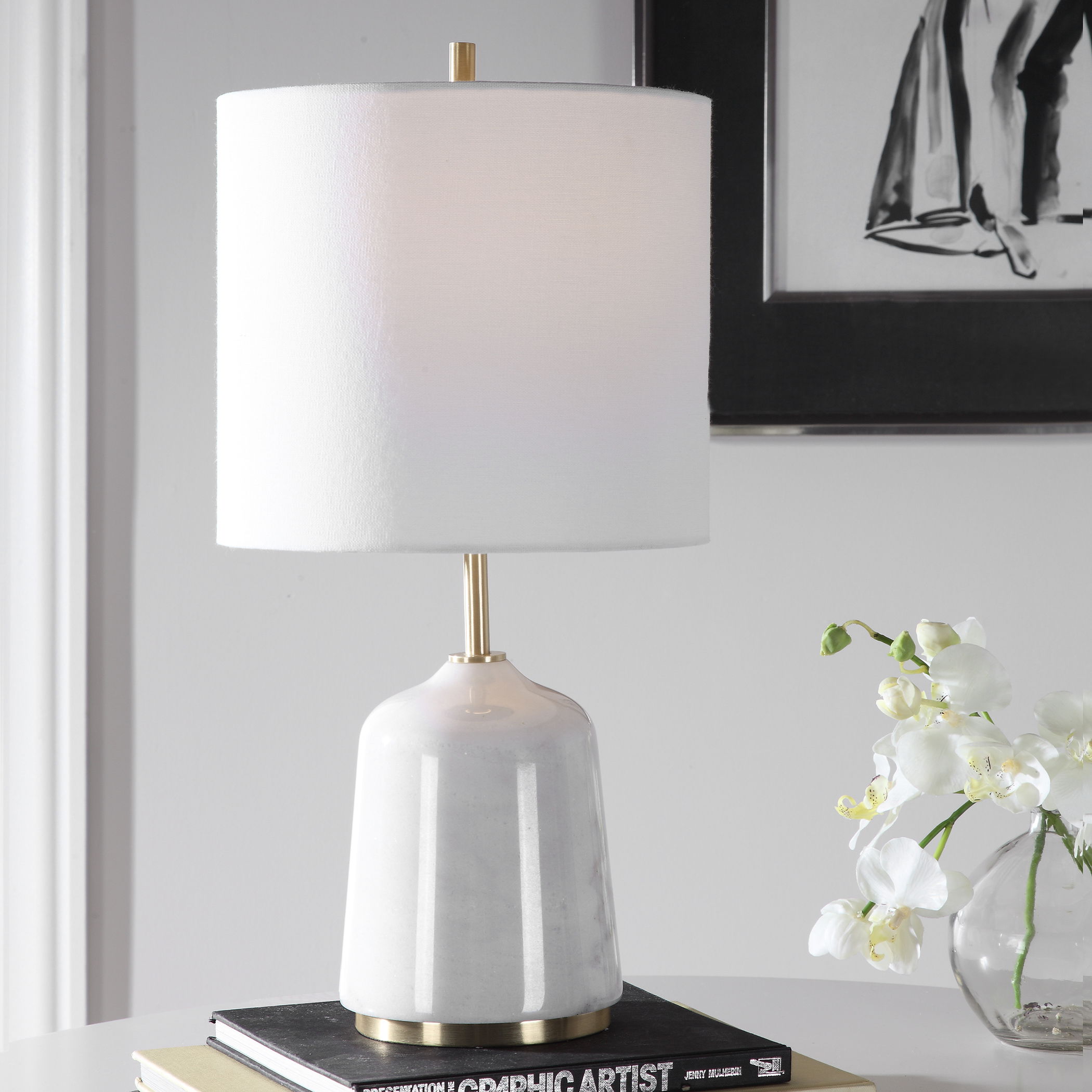 Eloise White Marble Table Lamp large image 