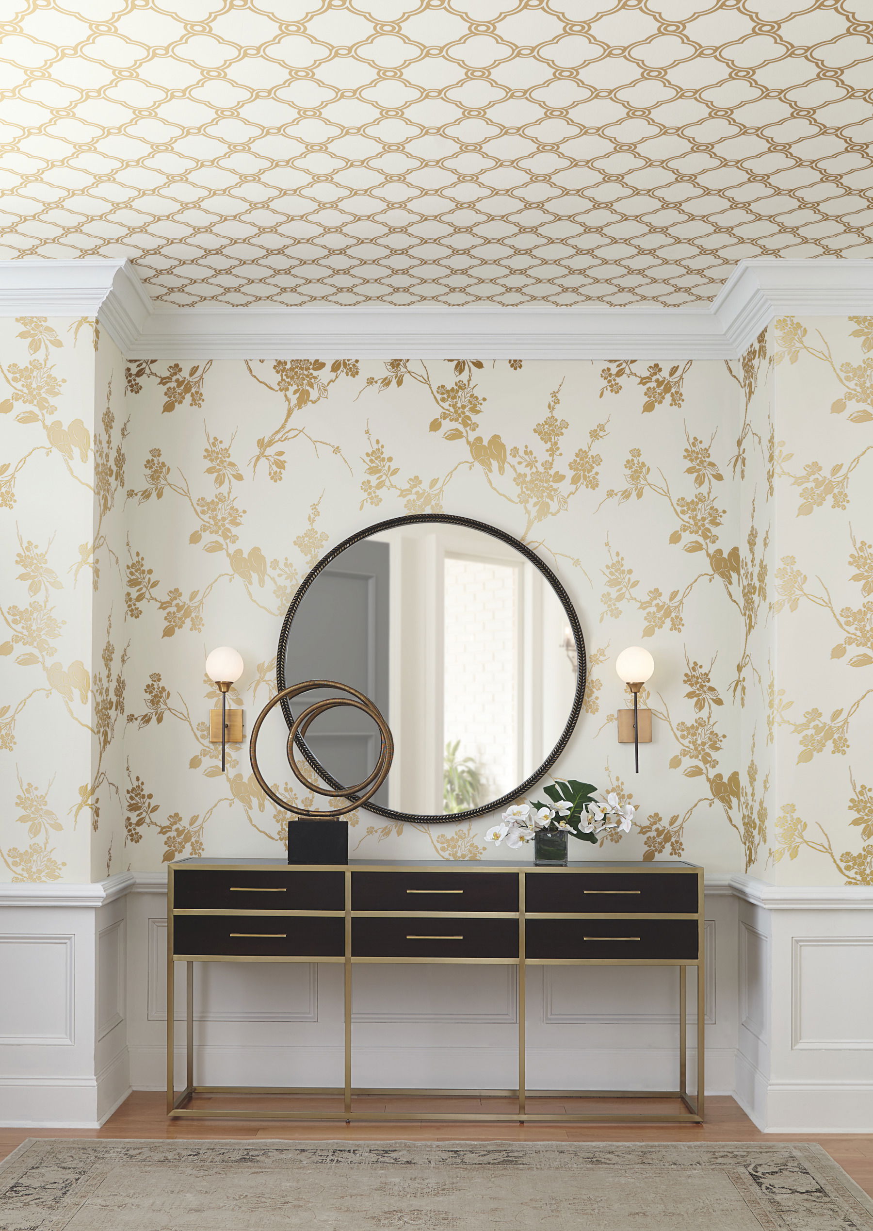 Imperial Blossoms Branch Gold Metallic Wallpaper large image 
