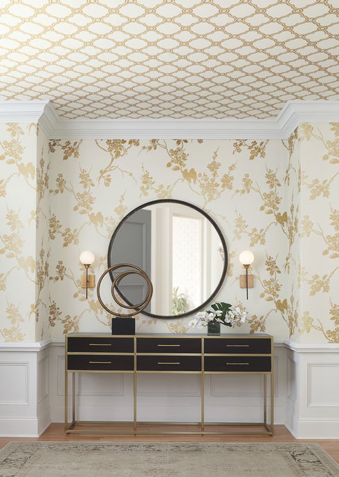 Imperial Blossoms Branch Gold Metallic Wallpaper