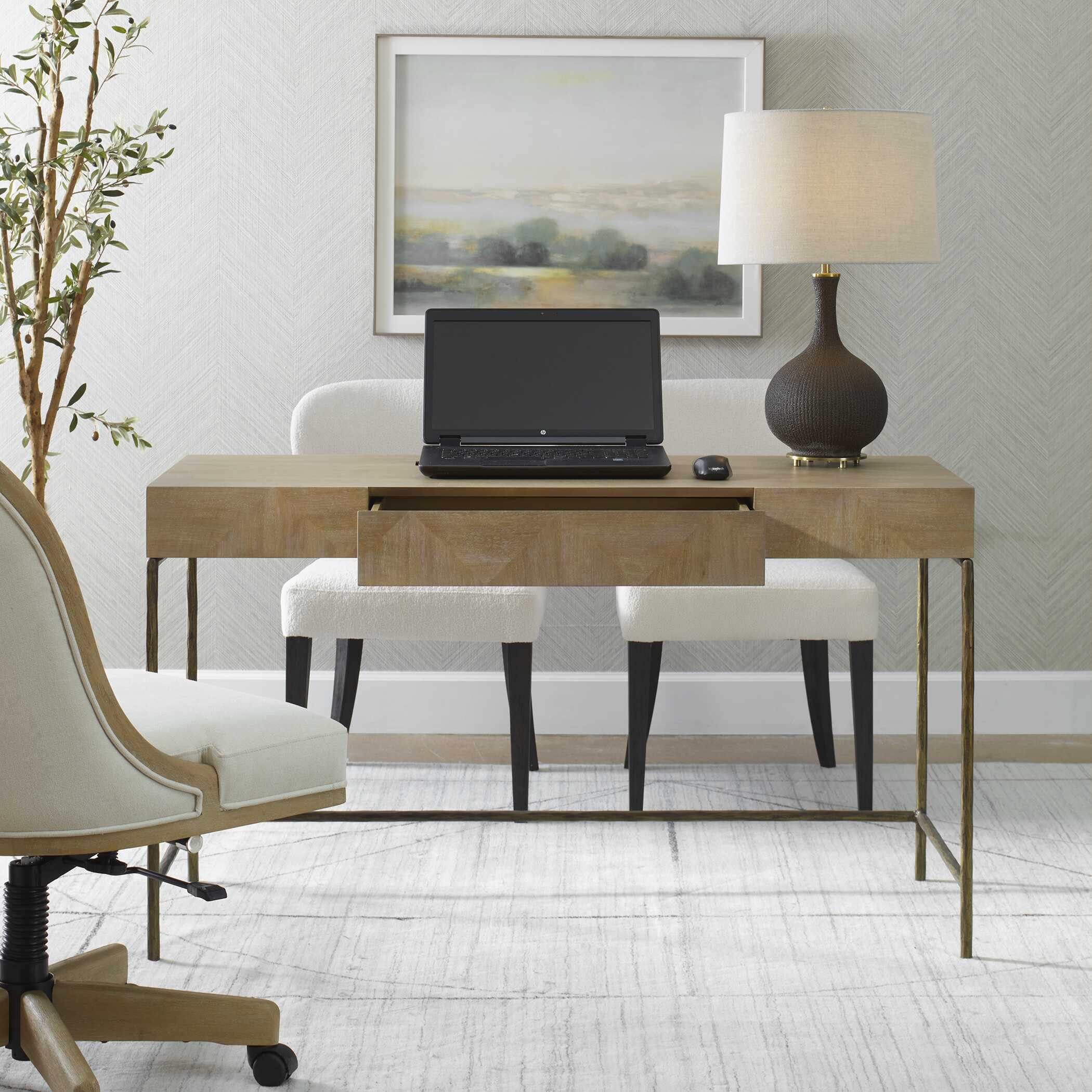 Aristotle Natural Wood Modern Desk, Furniture by Uttermost, 52" width x 30" height x 20" depth View 5