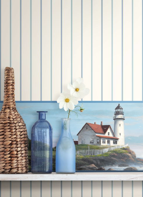 Sailing Lighthouse Blue & Green Border