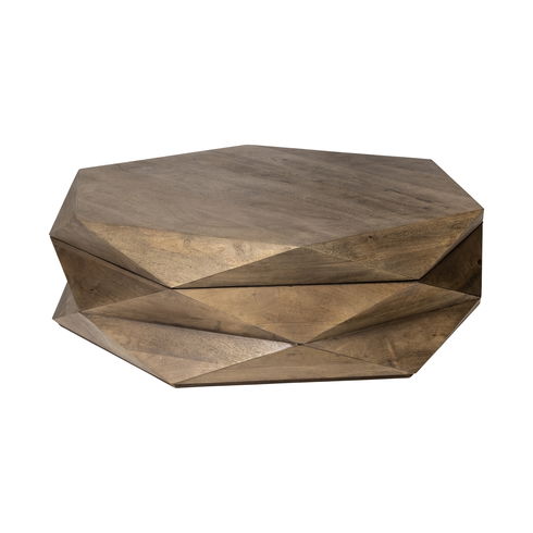 Arreto Hexagonal Hinged Solid Wood Top and Base Coffee Table