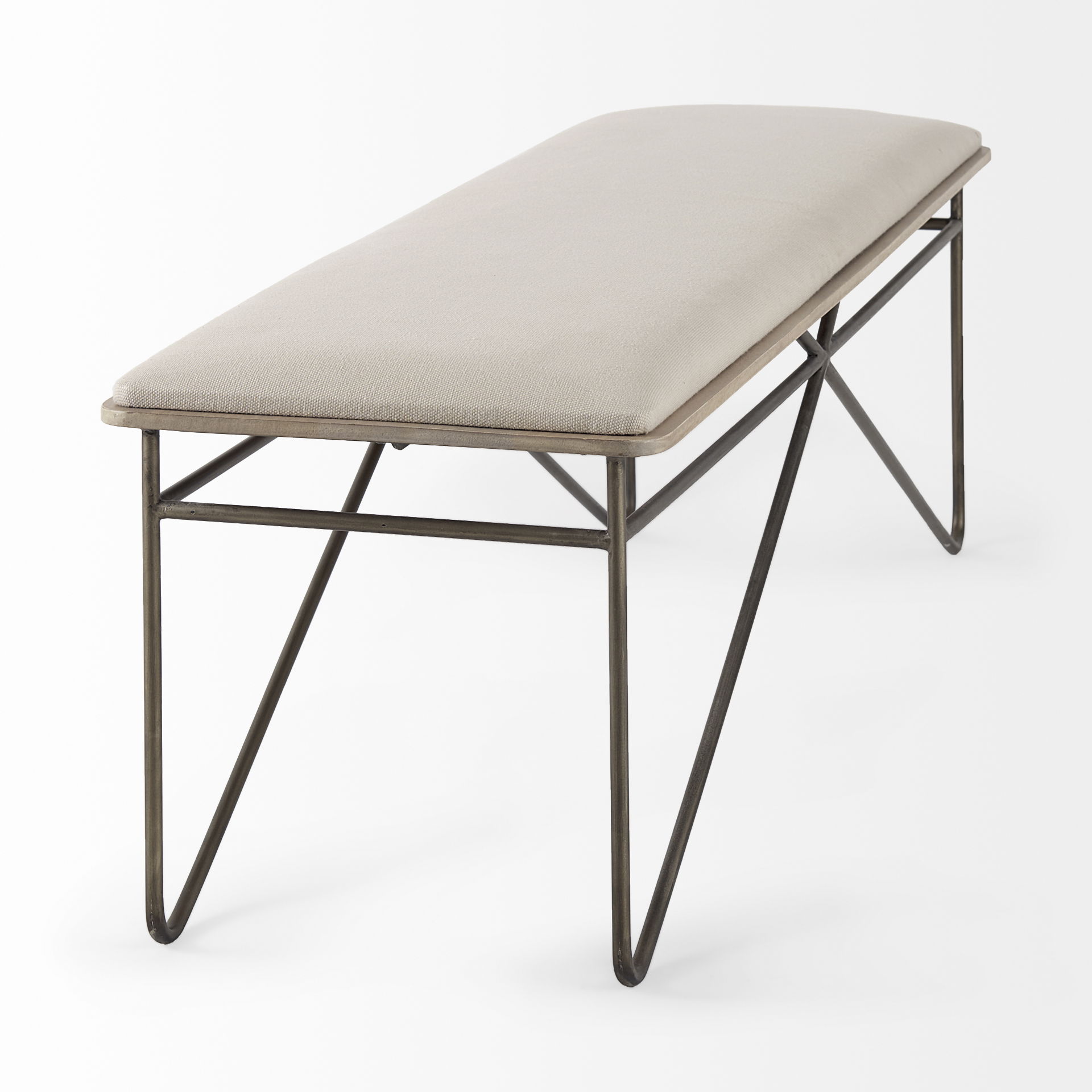Camille  Cream Fabric Seat with Metal Frame Bench large image 
