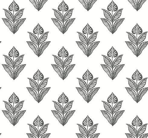 Lotus Motif Black & White Wallpaper