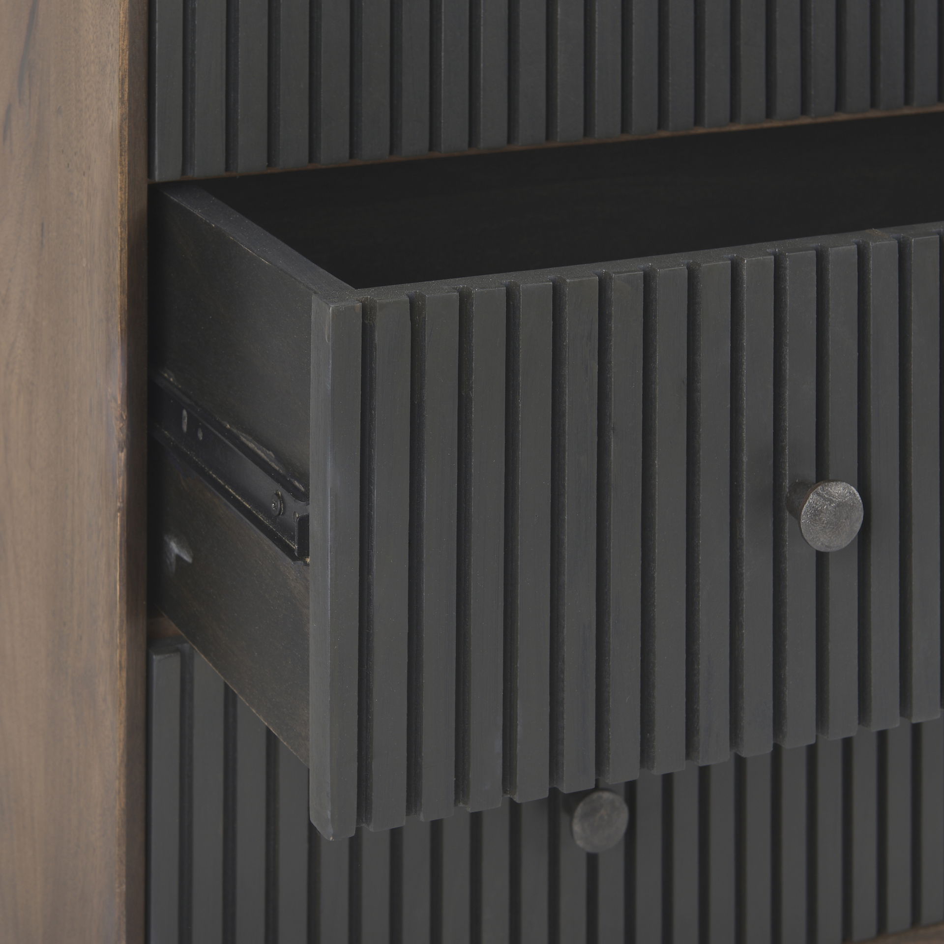 Grace  Medium Brown Wood with Black Metal Frame 3 Drawer Accent Cabinet, Cabinets & Chest by Mercana, 35.5" length x 18" width x 31" height View 8