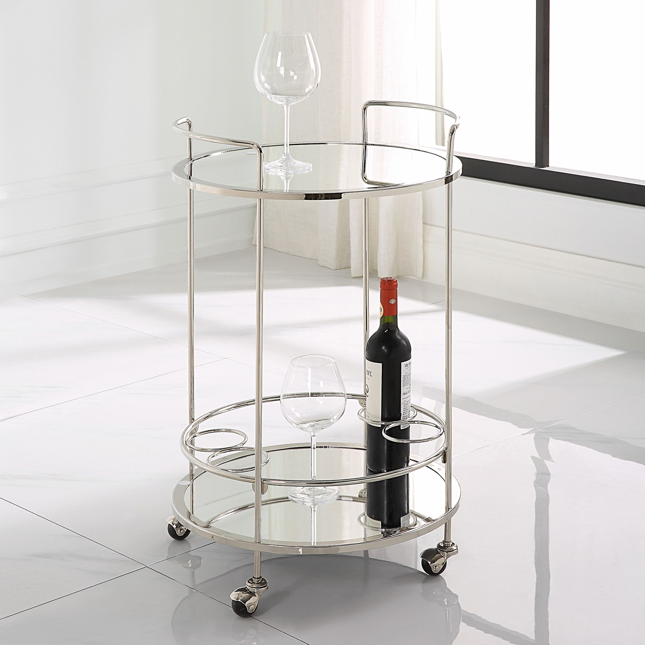Spritz Chrome Bar Cart, Furniture by Uttermost, 18" width x 28.75" height x 18" depth View 2
