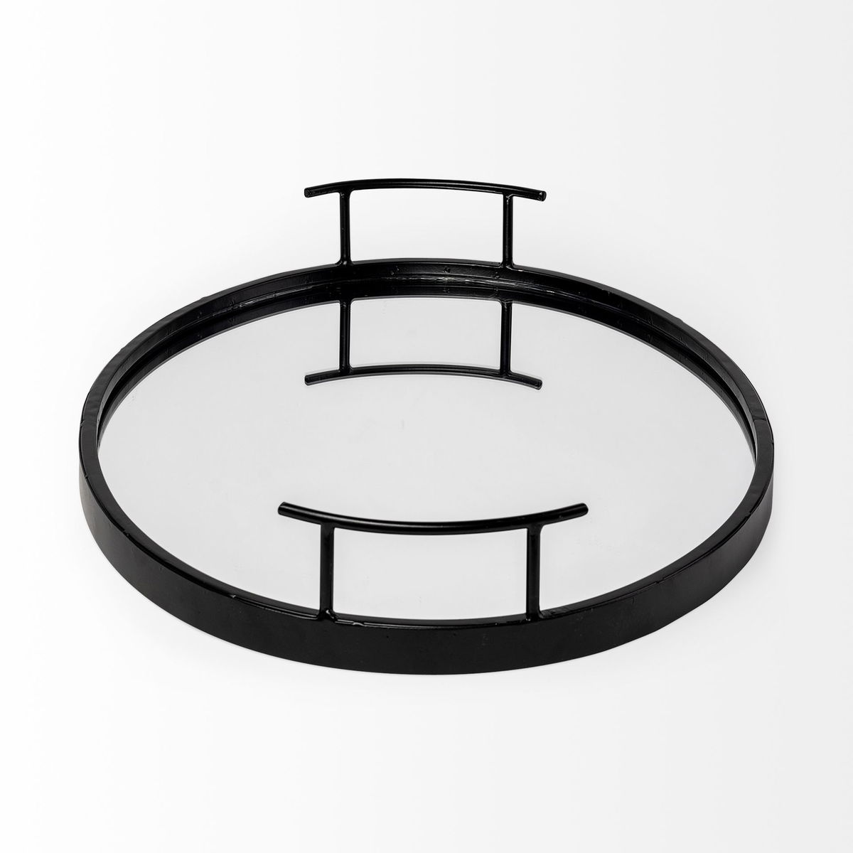 Ansel 20L x 14W Black Metal Mirrored Bottom Oval Serving Tray, Decorative Tray by Mercana, 20.08" length x 13.98" width x 2.87" height View 7