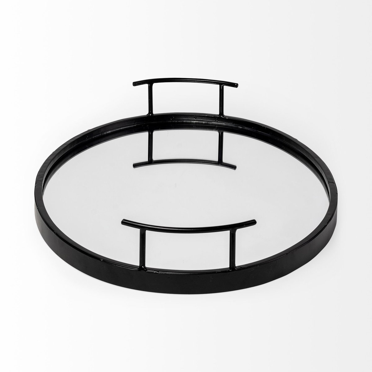Ansel 20L x 14W Black Metal Mirrored Bottom Oval Serving Tray, Decorative Tray by Mercana, 20.08" length x 13.98" width x 2.87" height View 7