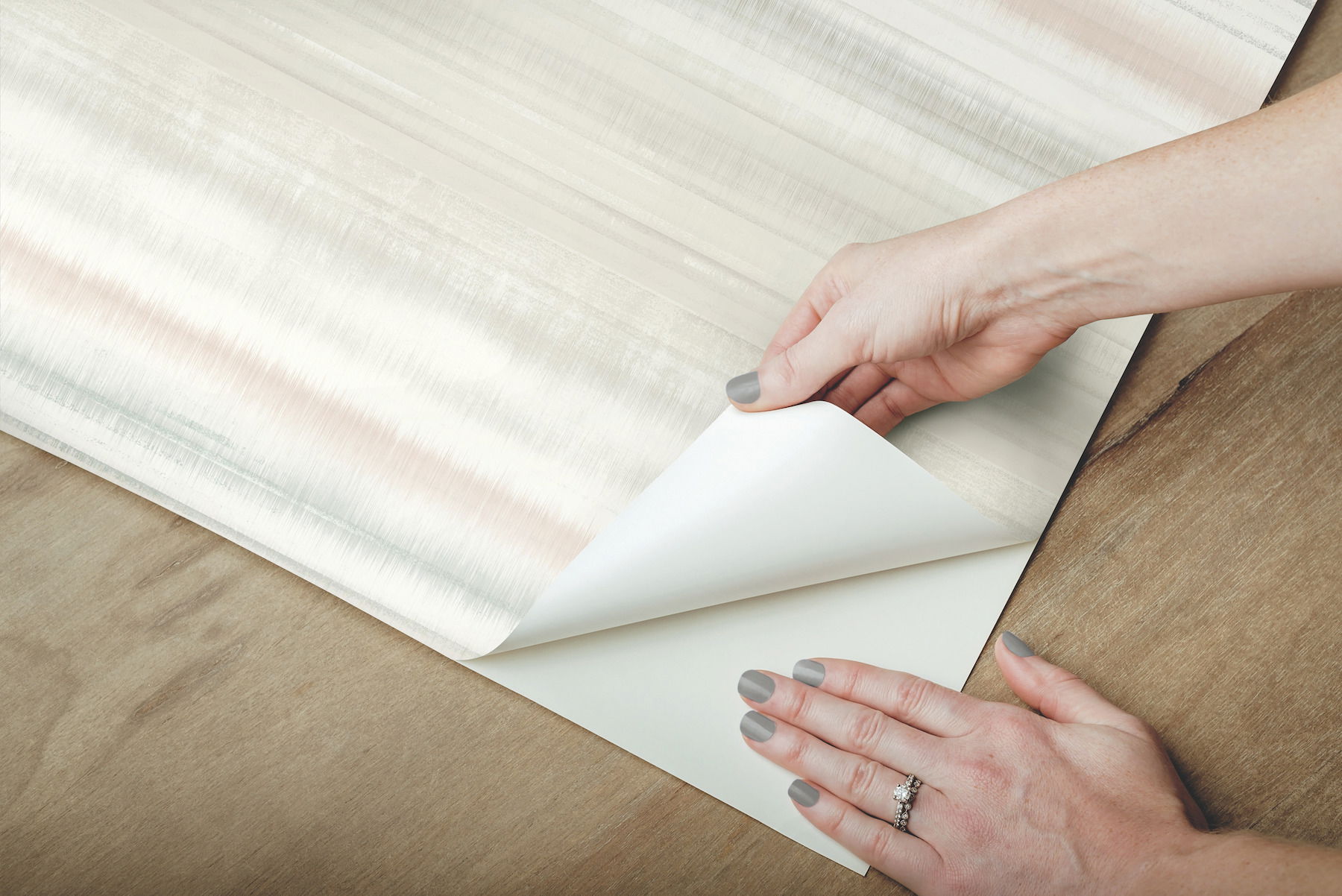 Fleeting Horizon Stripe Clay & Mint Peel & Stick Wallpaper large image 